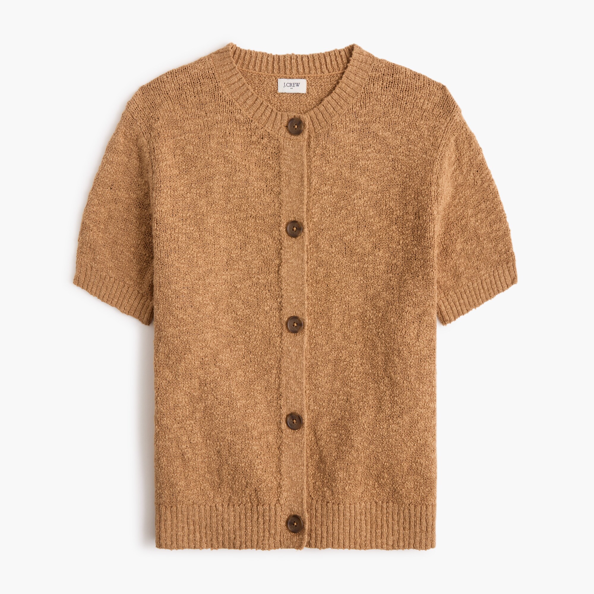 Short-sleeve slub cardigan sweater