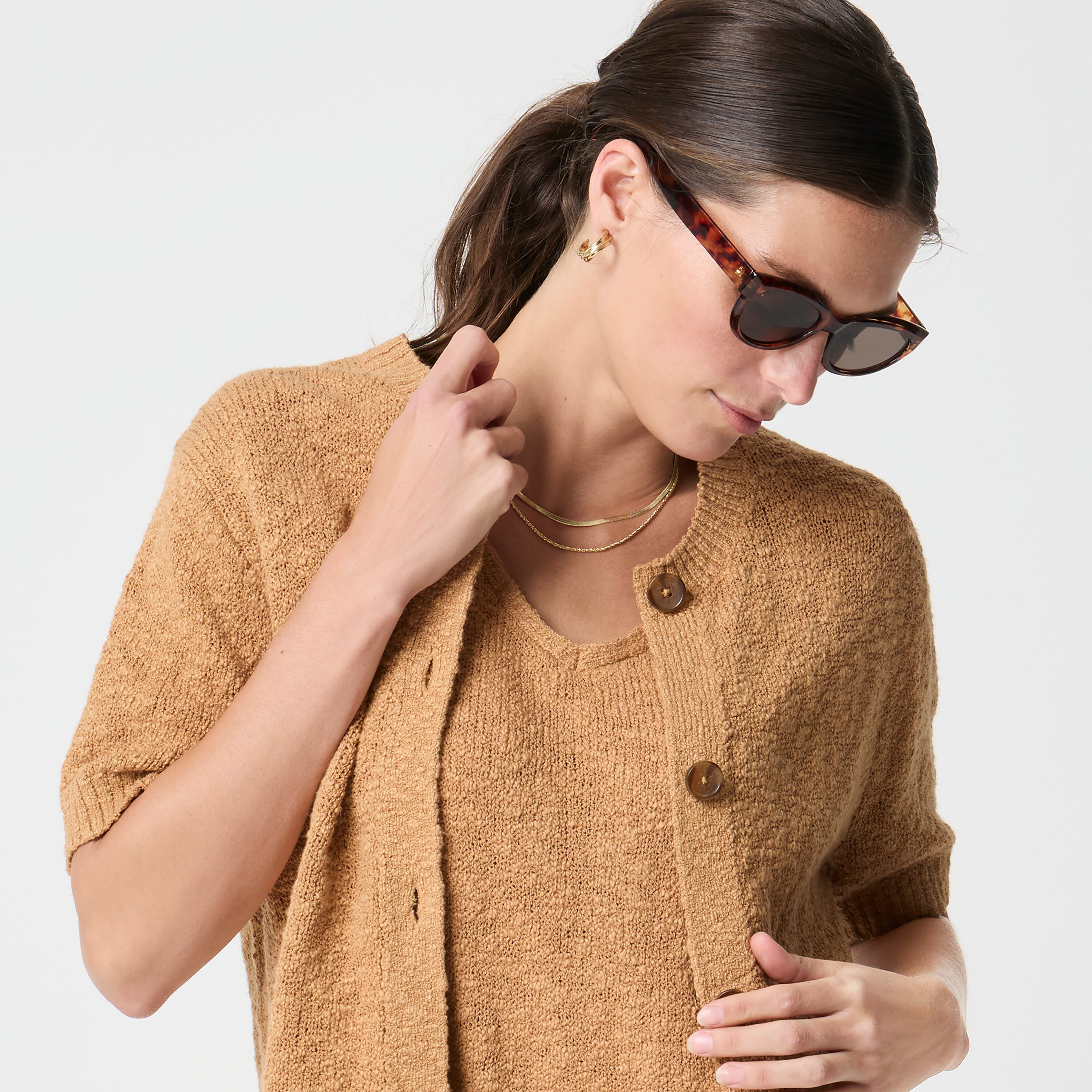 Short-sleeve Slub Cardigan Sweater For Women | Factory