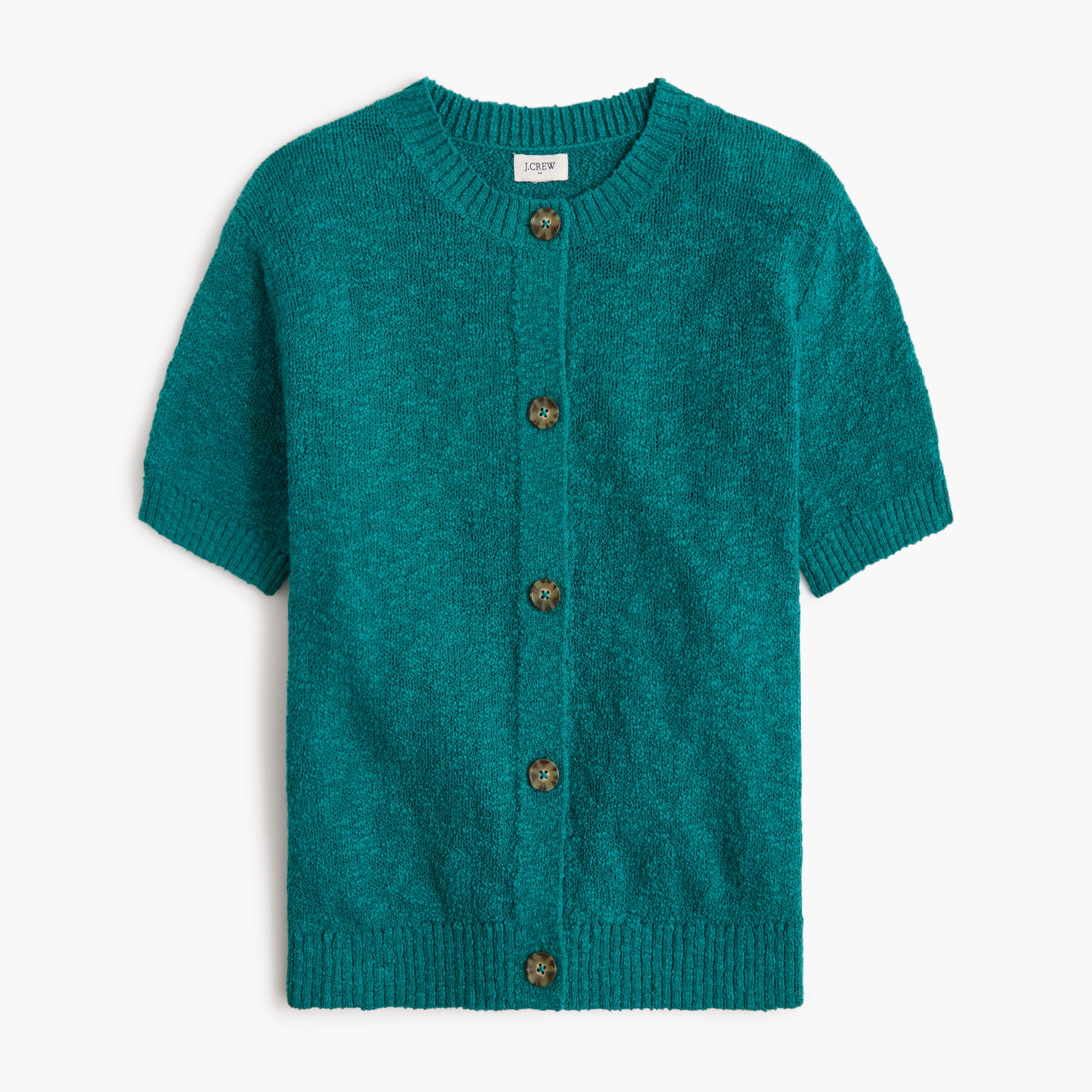 Short-sleeve slub cardigan sweater