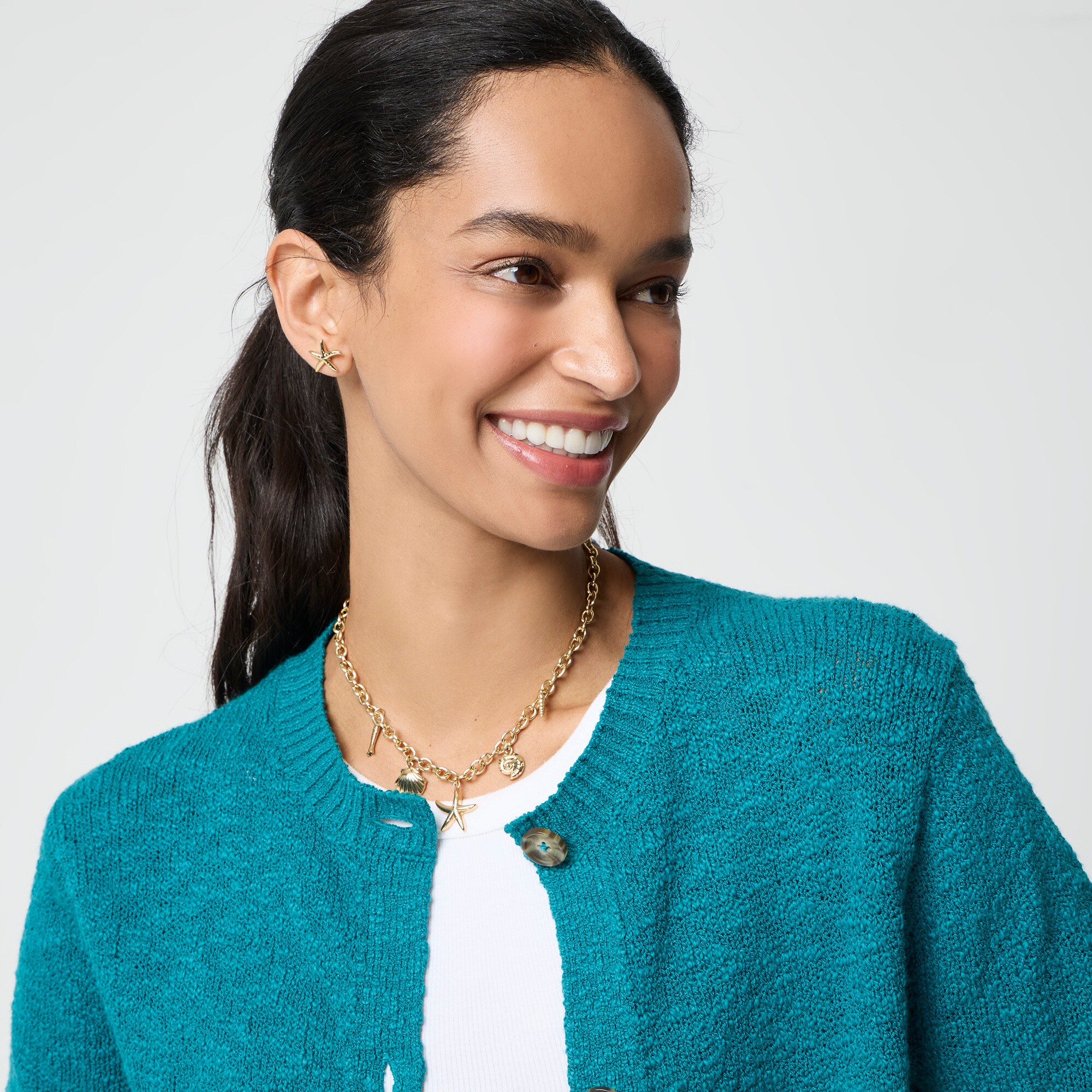 Short-sleeve slub cardigan sweater