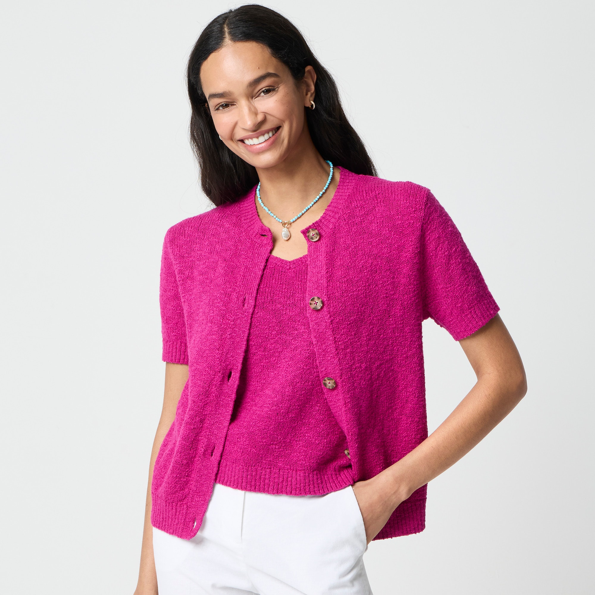 Short-sleeve Slub Cardigan Sweater For Women | Factory