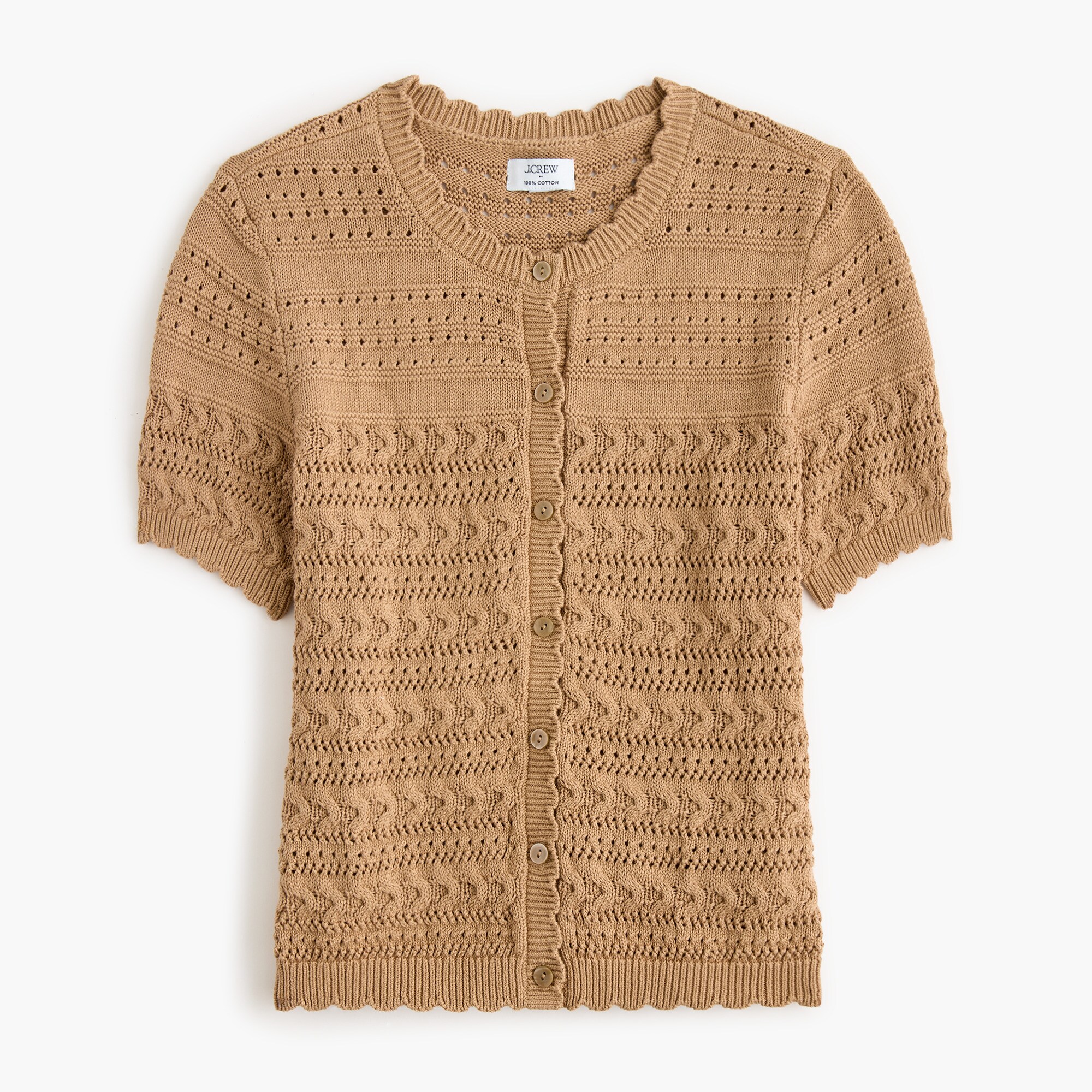 Short-sleeve pointelle cardigan sweater