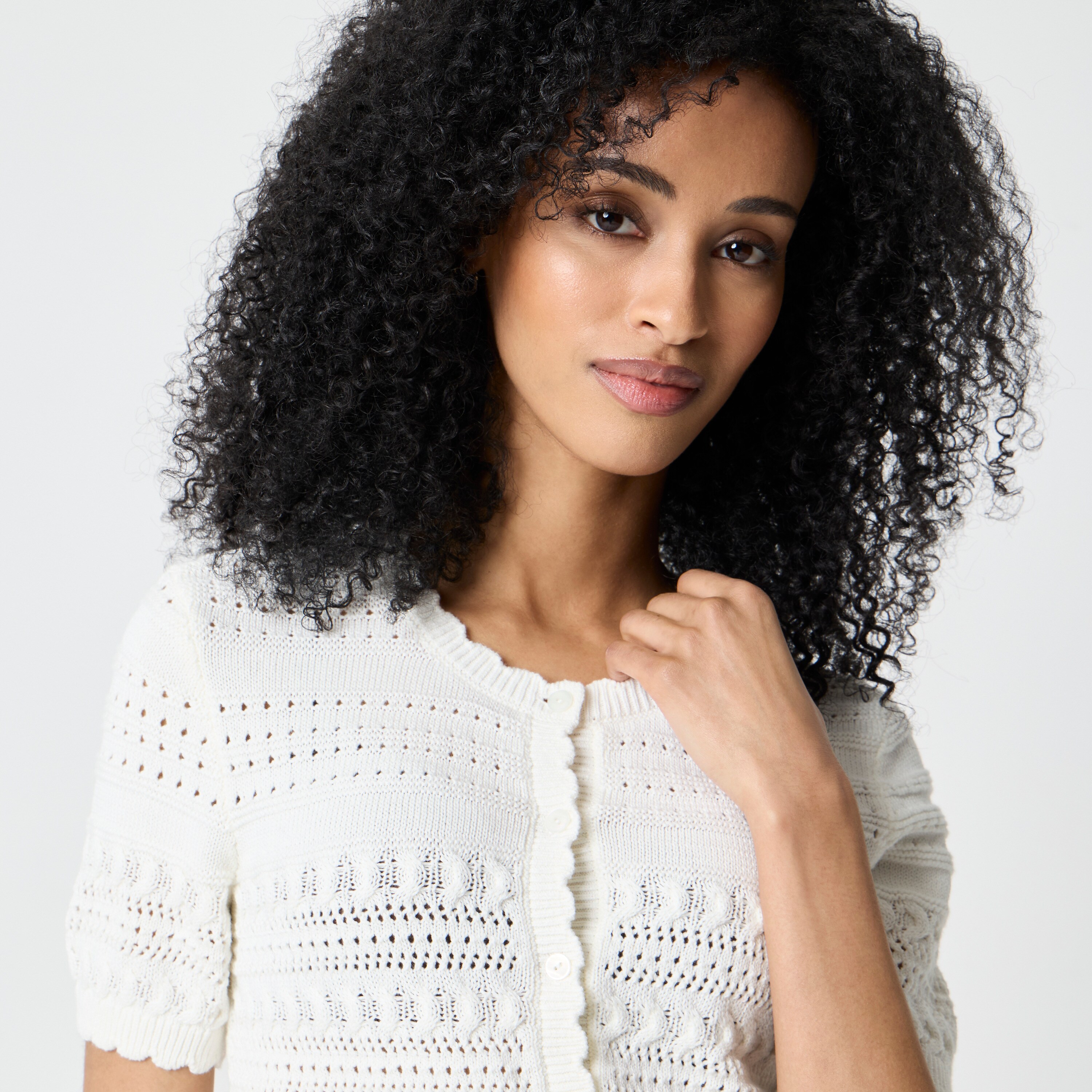 Short-sleeve Pointelle Cardigan Sweater For Women | Factory