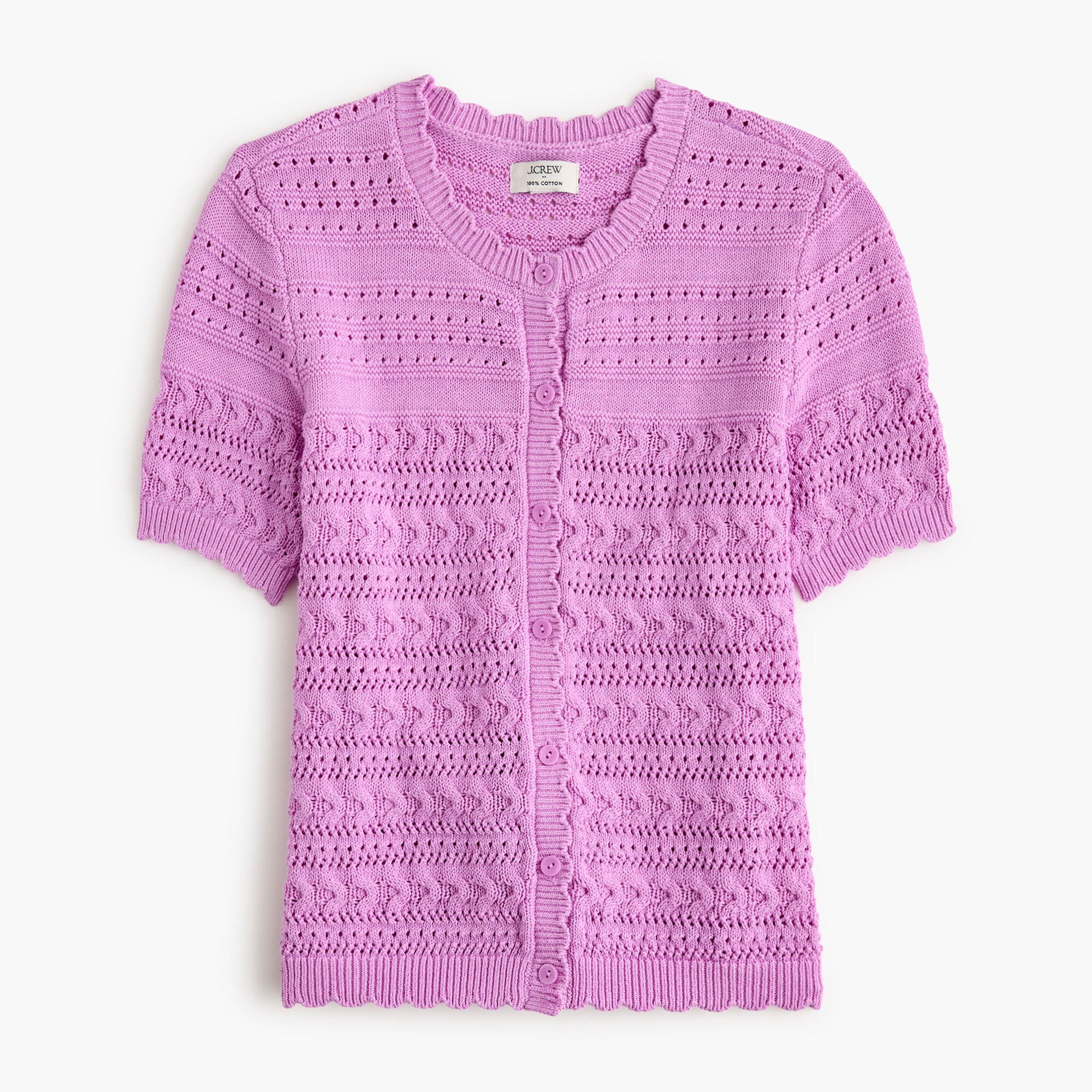 Short-sleeve Pointelle Cardigan Sweater For Women | Factory