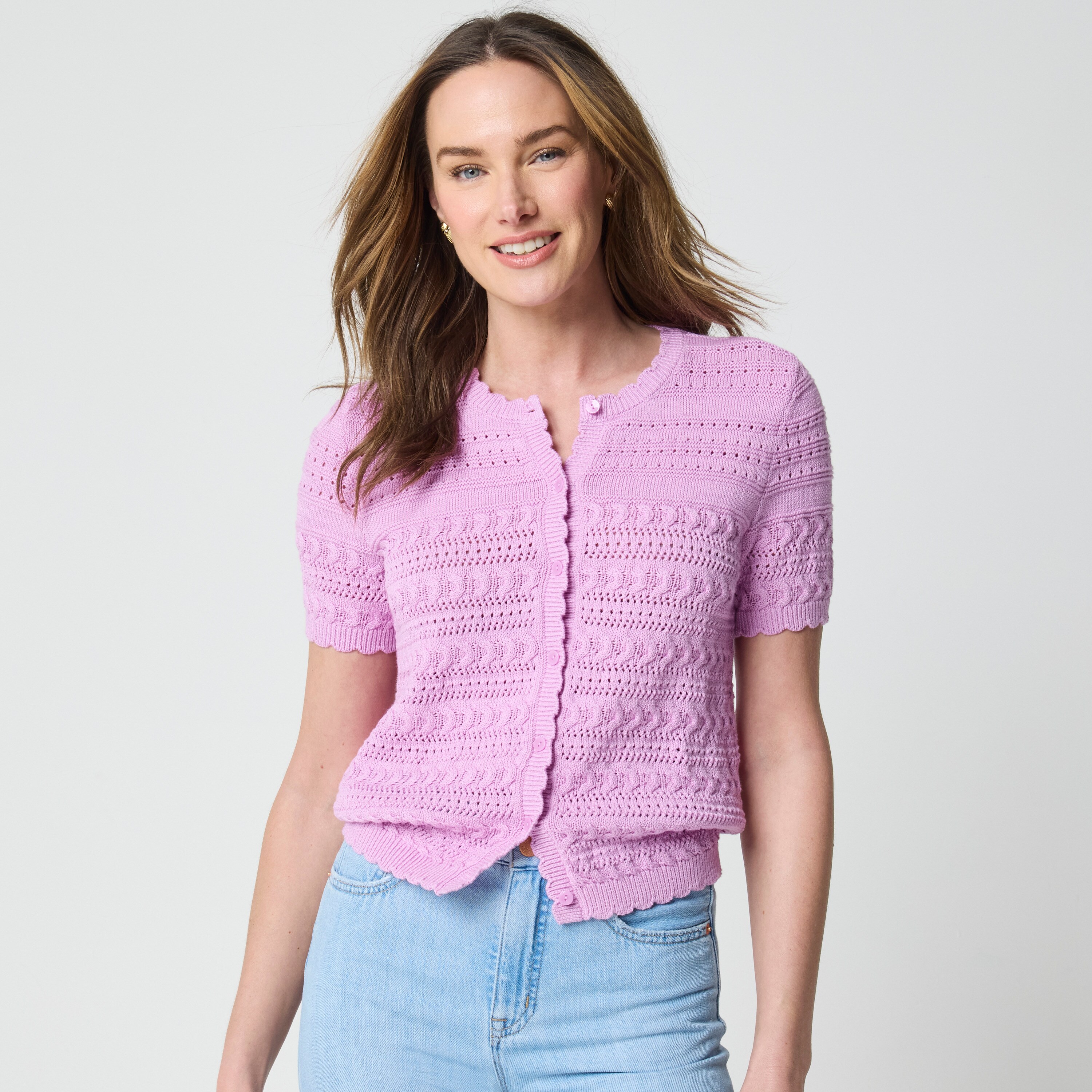 Short-sleeve Pointelle Cardigan Sweater For Women | Factory