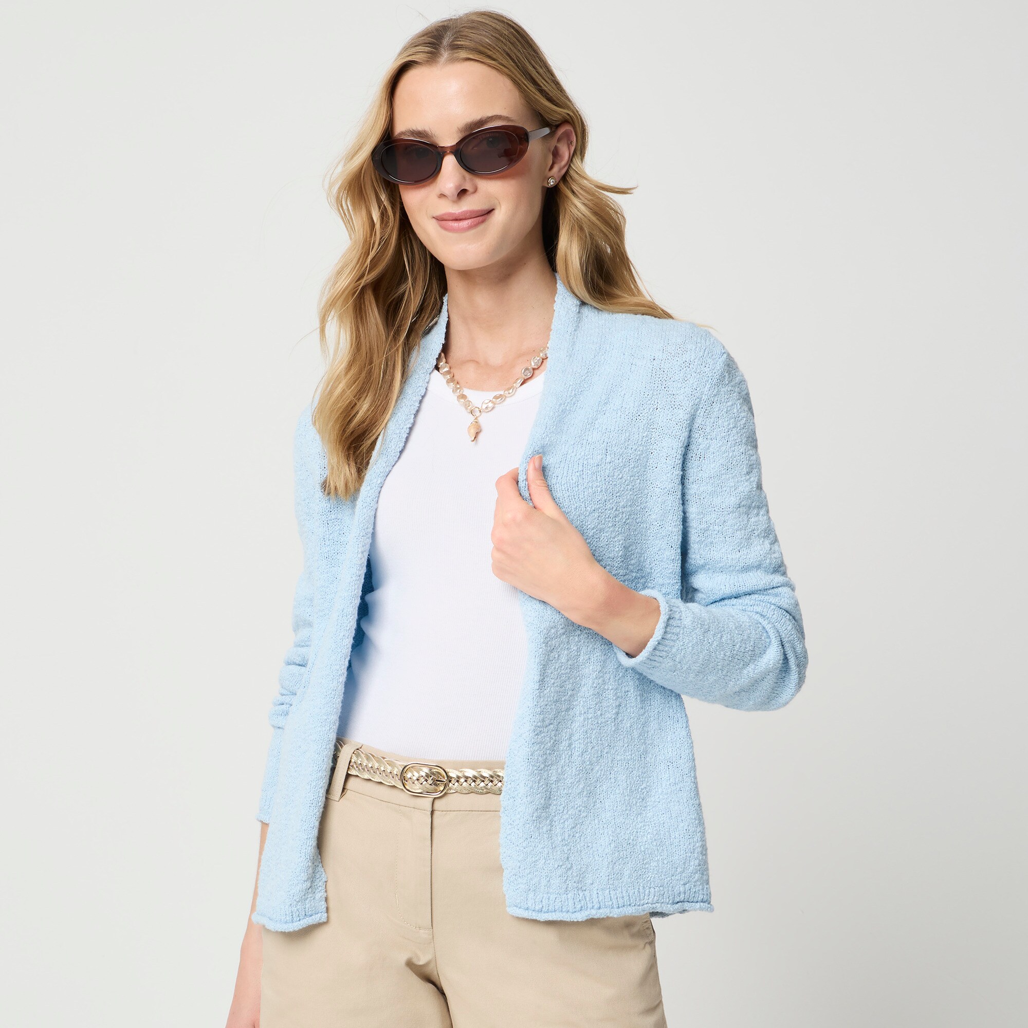 Slub open cardigan sweater
