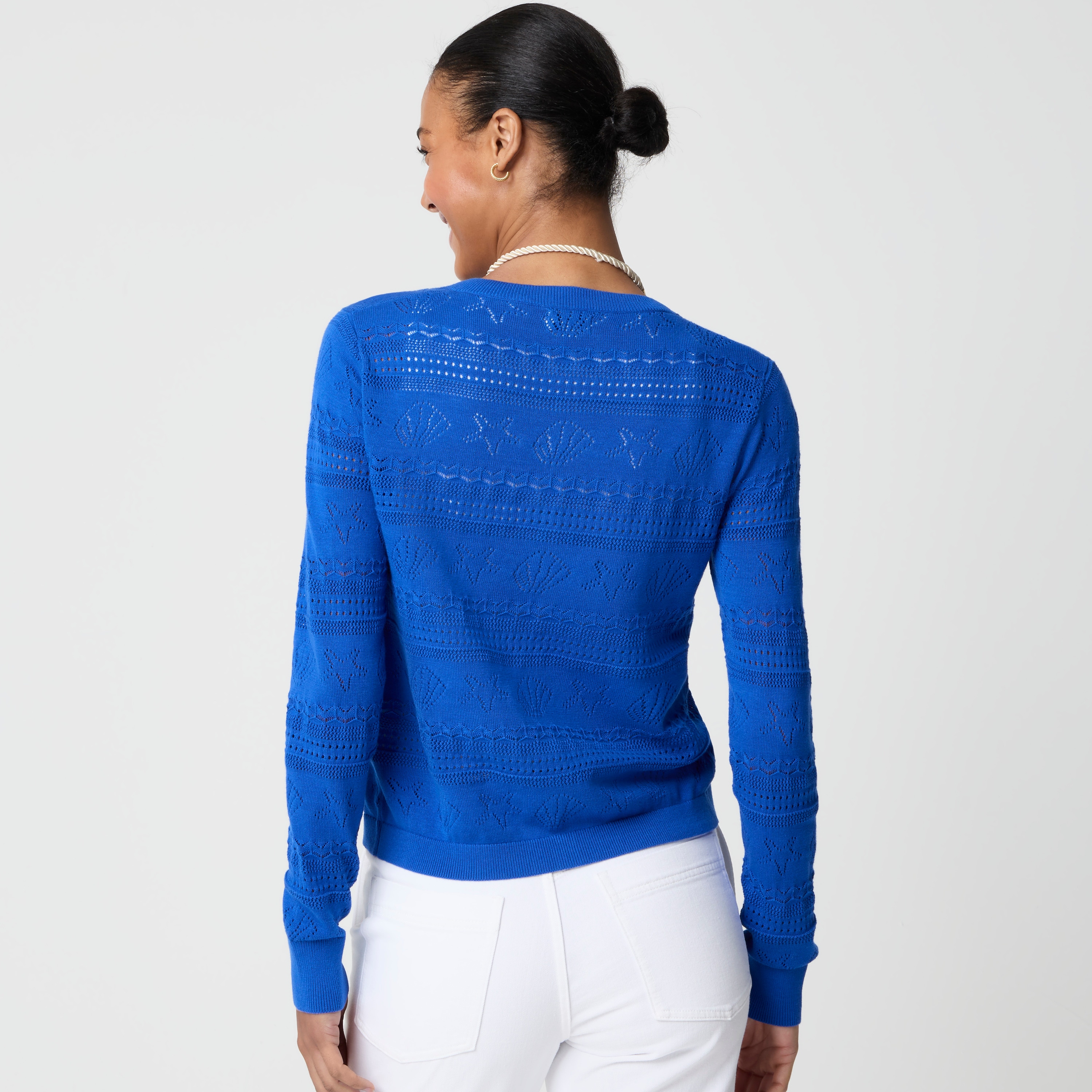 Seashell pointelle cardigan sweater