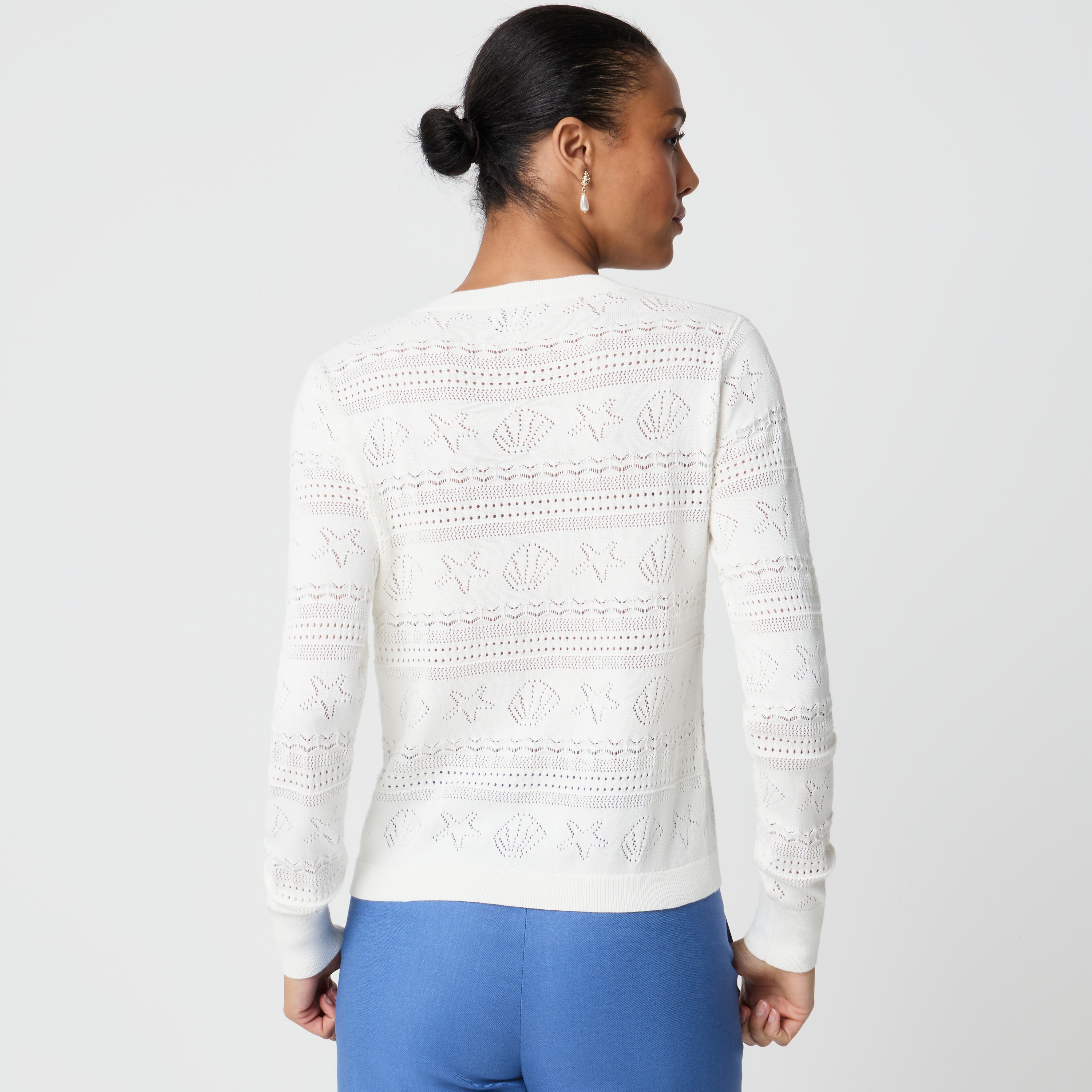 Seashell pointelle cardigan sweater