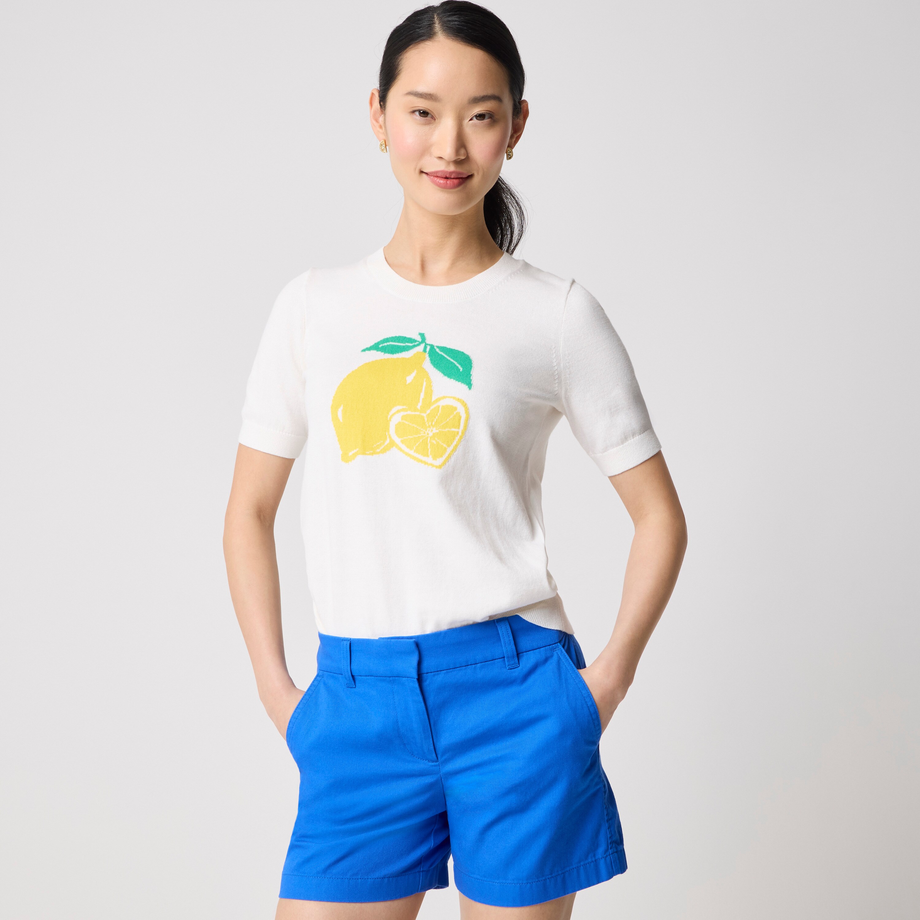 Short-sleeve lemon crewneck sweater