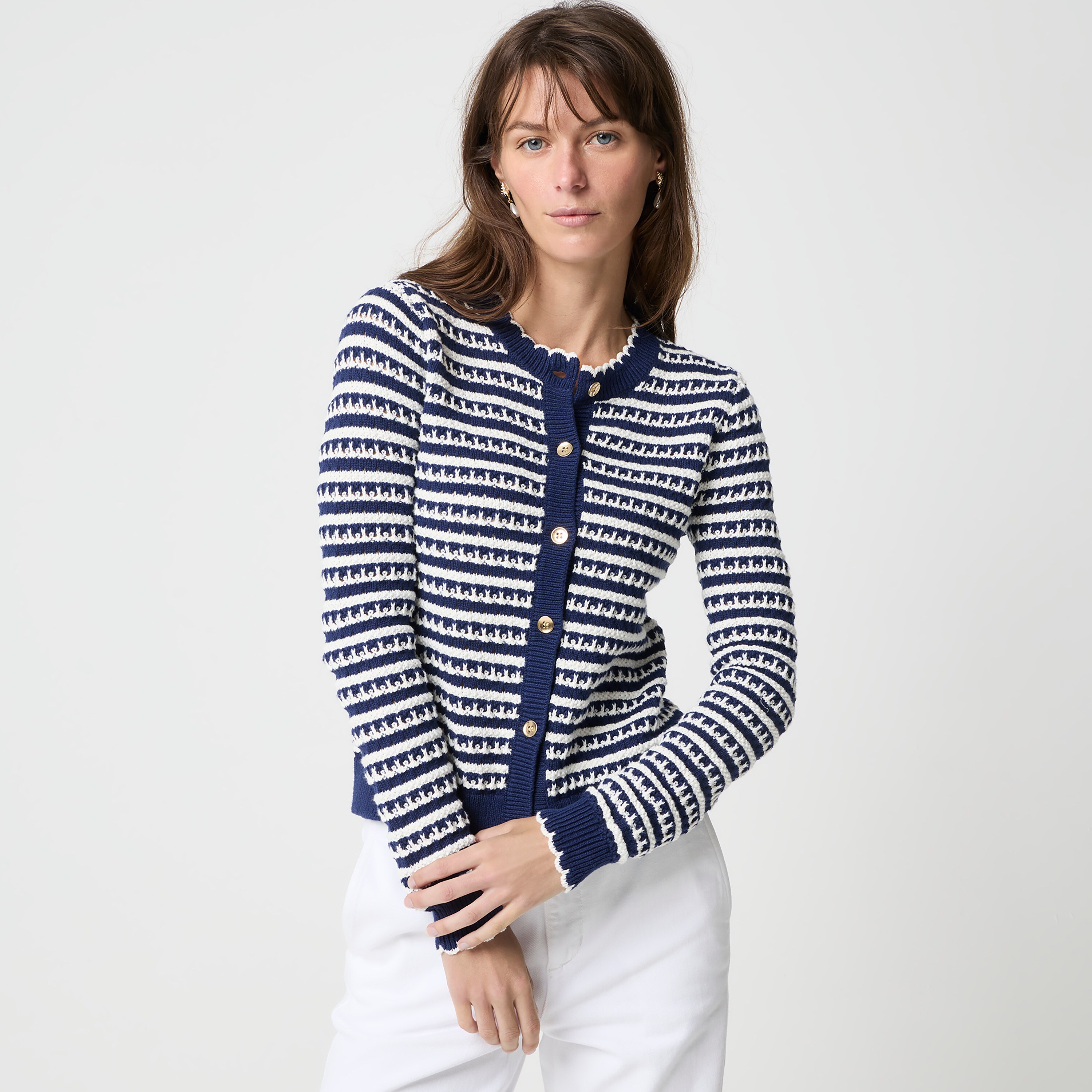 Pointelle cardigan sweater