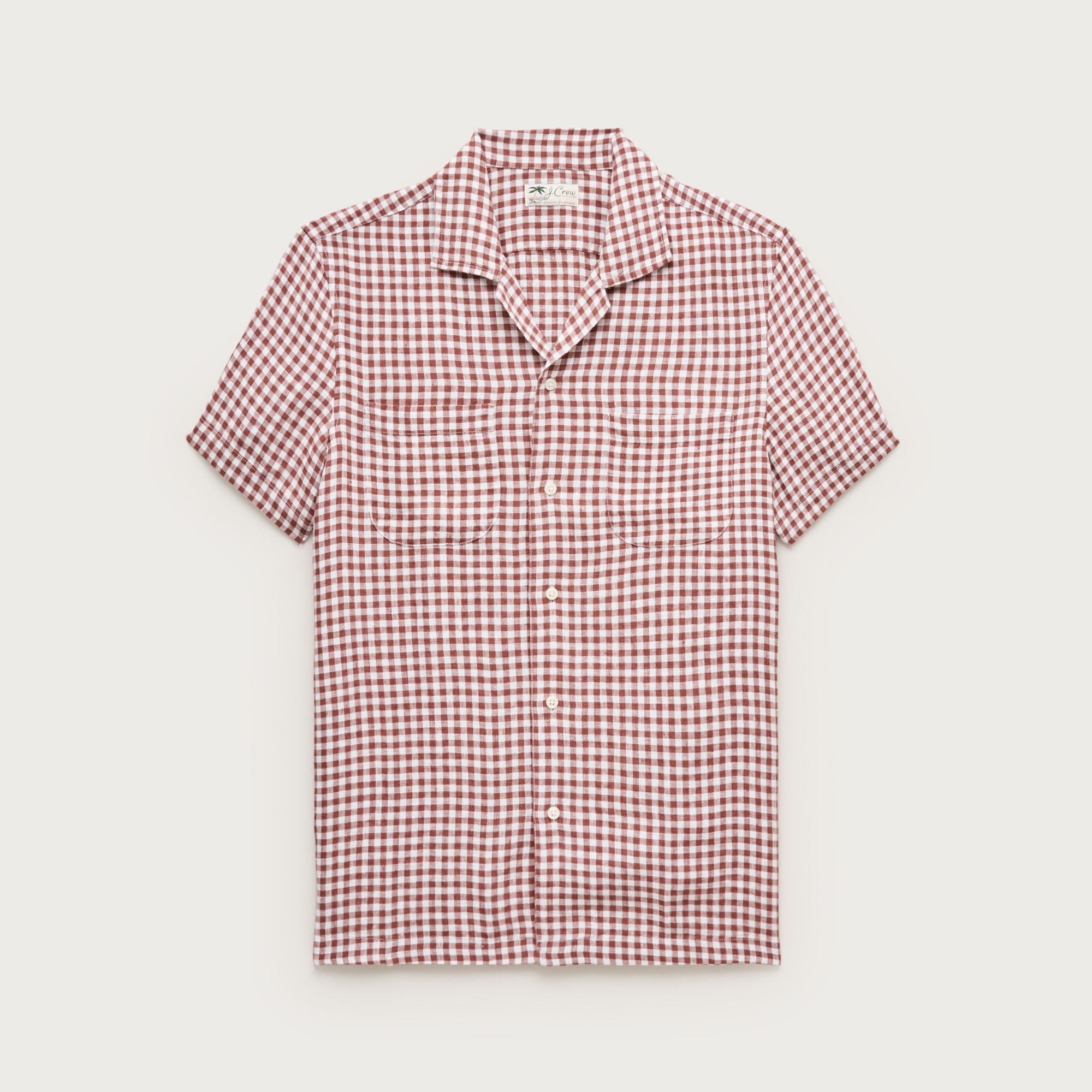 Short-sleeve linen camp-collar shirt in gingham from J.Crew - $72