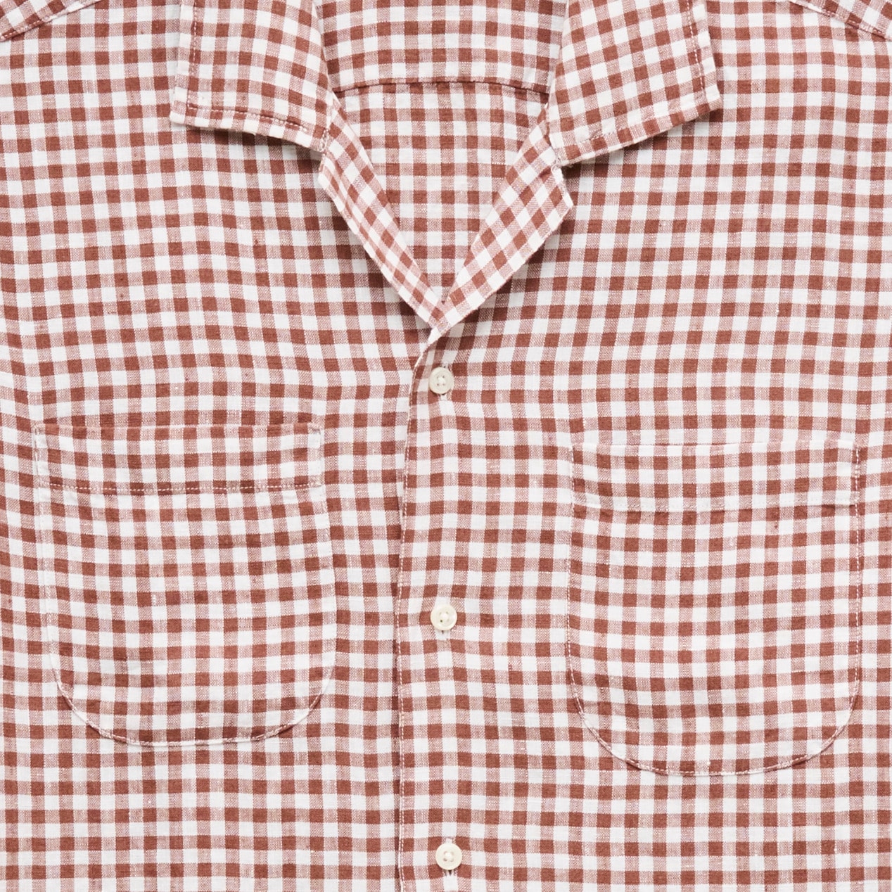 Short-sleeve linen camp-collar shirt in gingham