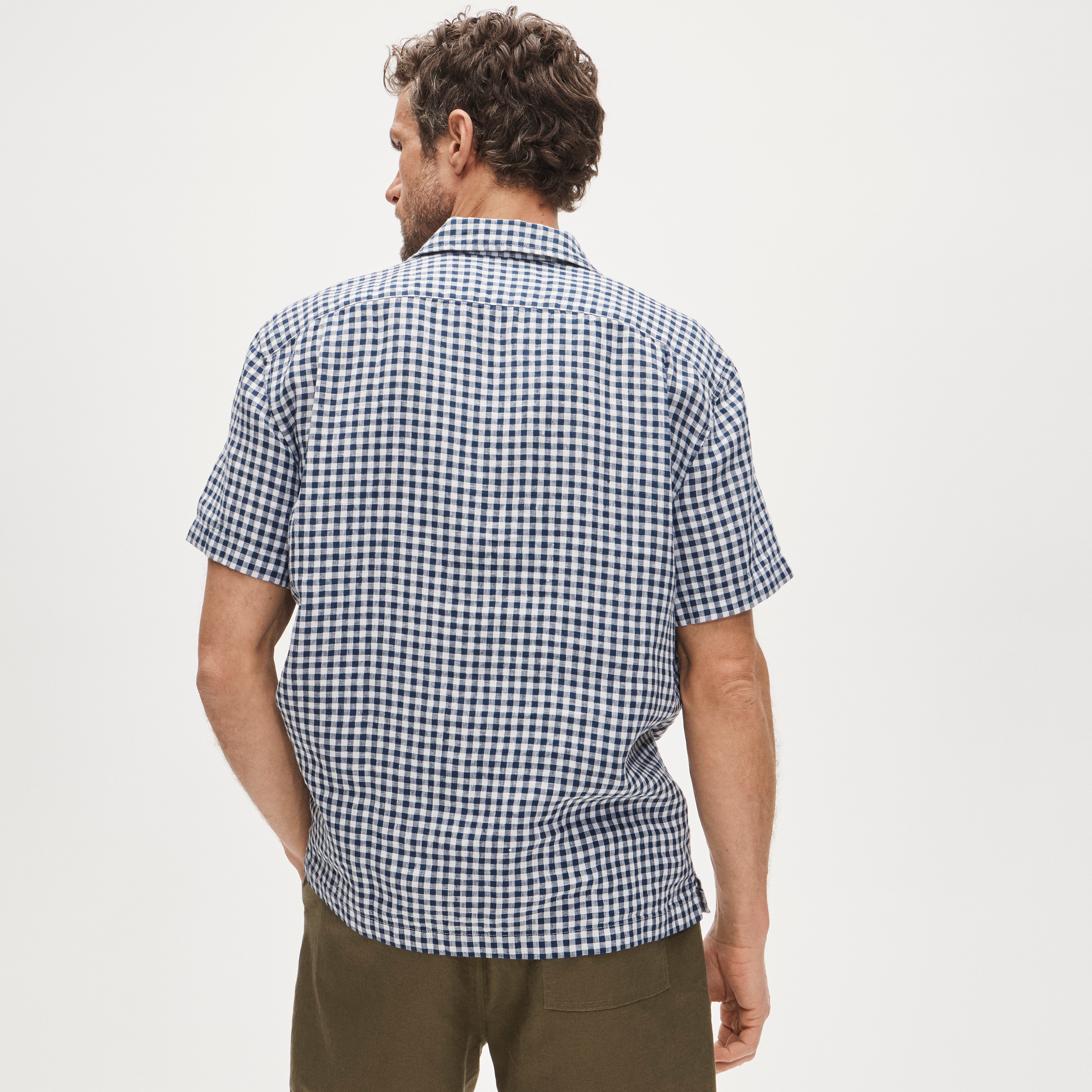 Short-sleeve Linen Camp-collar Shirt In Gingham For Men | J.Crew