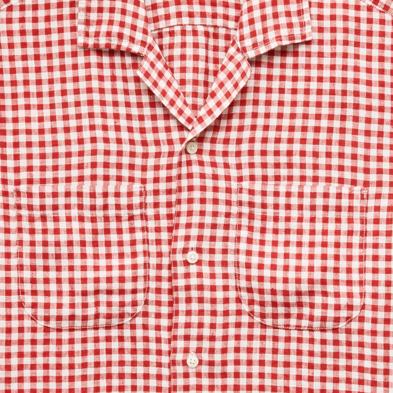 Short-sleeve linen camp-collar shirt in gingham