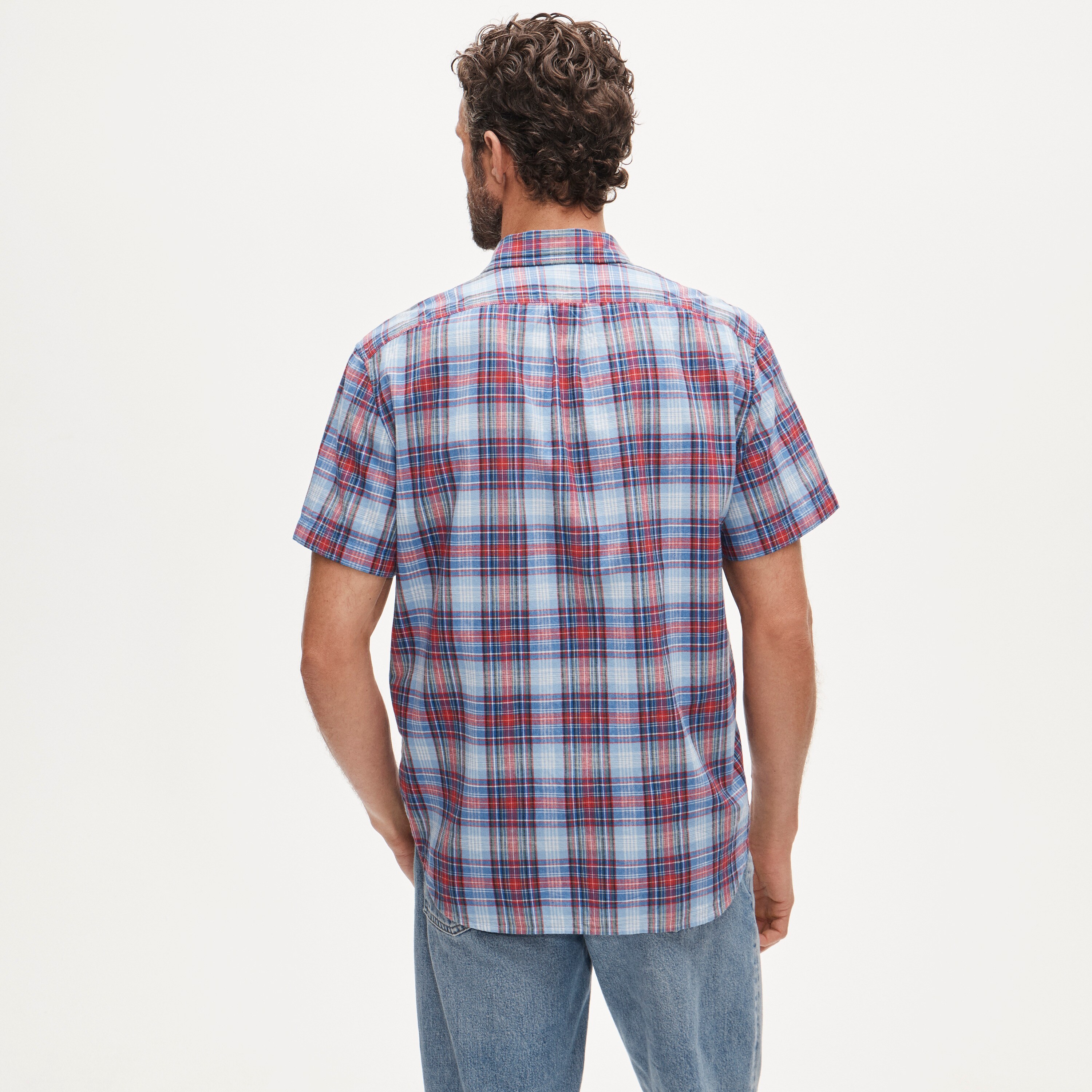 Short-sleeve shirt in Indian madras plaid