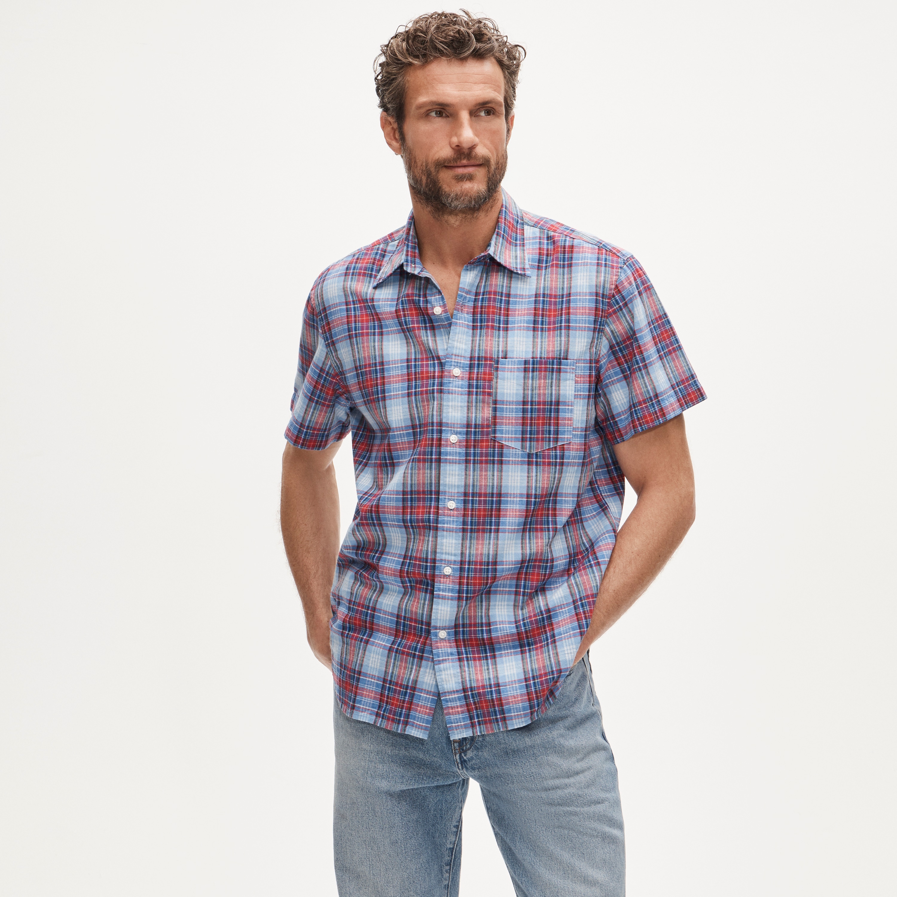 Short-sleeve shirt in Indian madras plaid