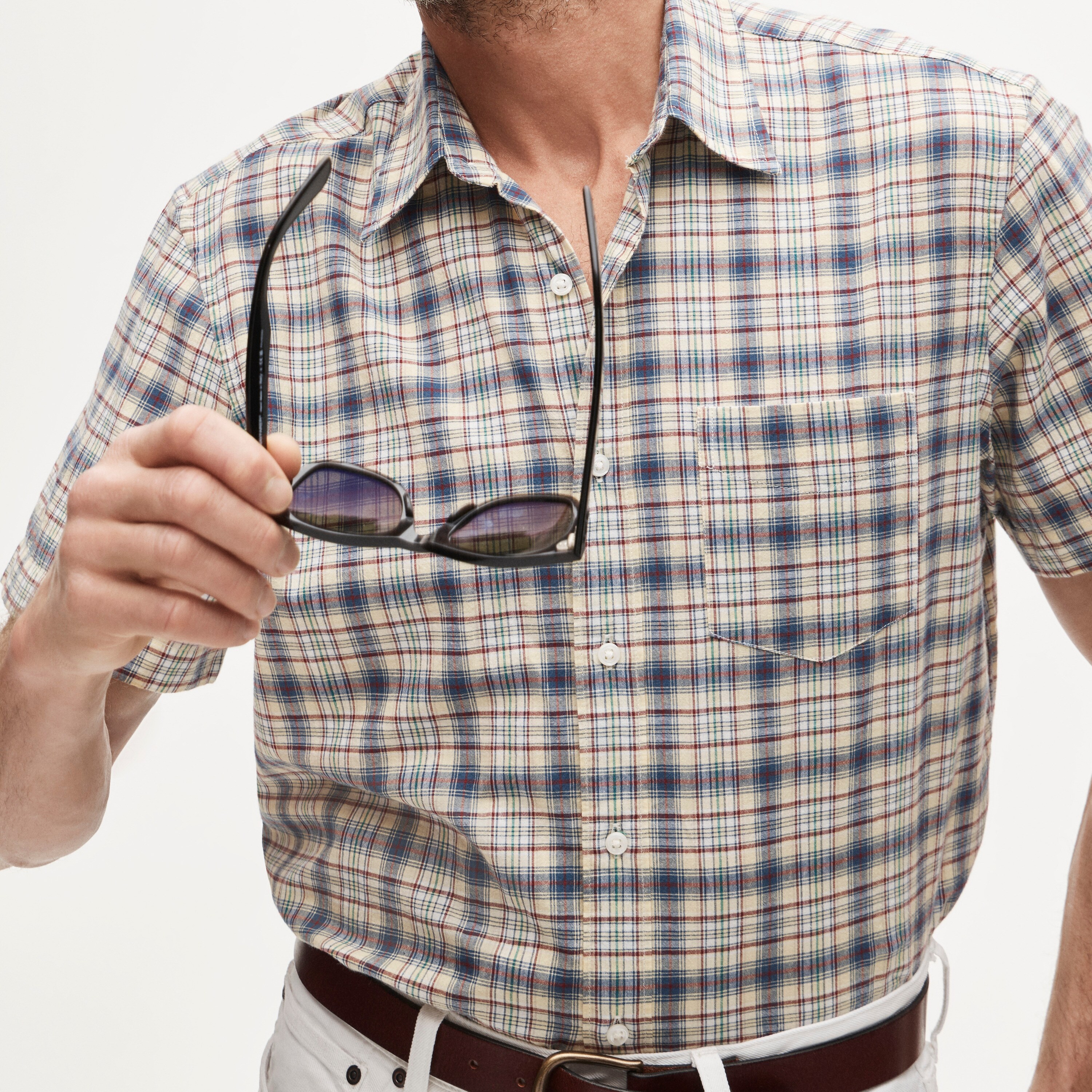 Short-sleeve shirt in Indian madras plaid