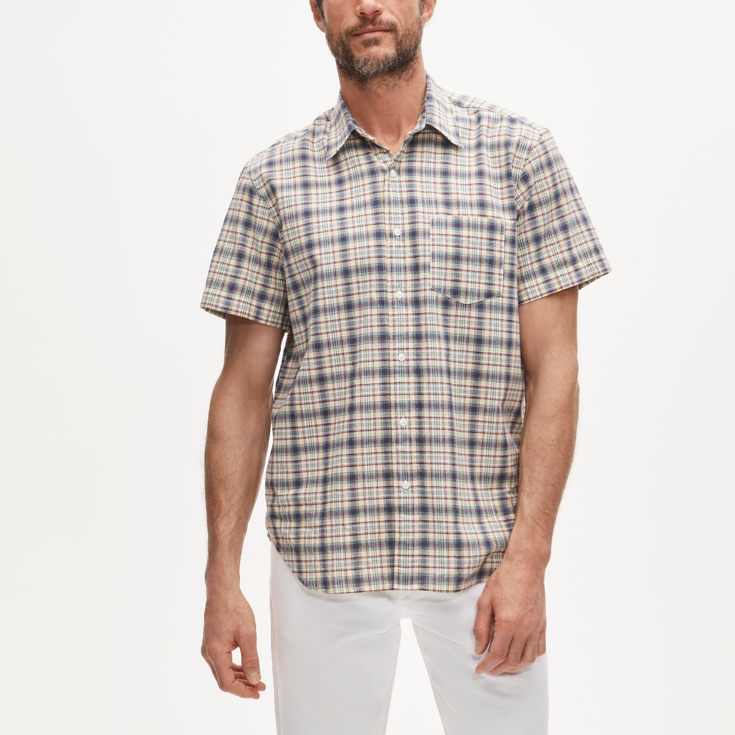 Short-sleeve shirt in Indian madras plaid