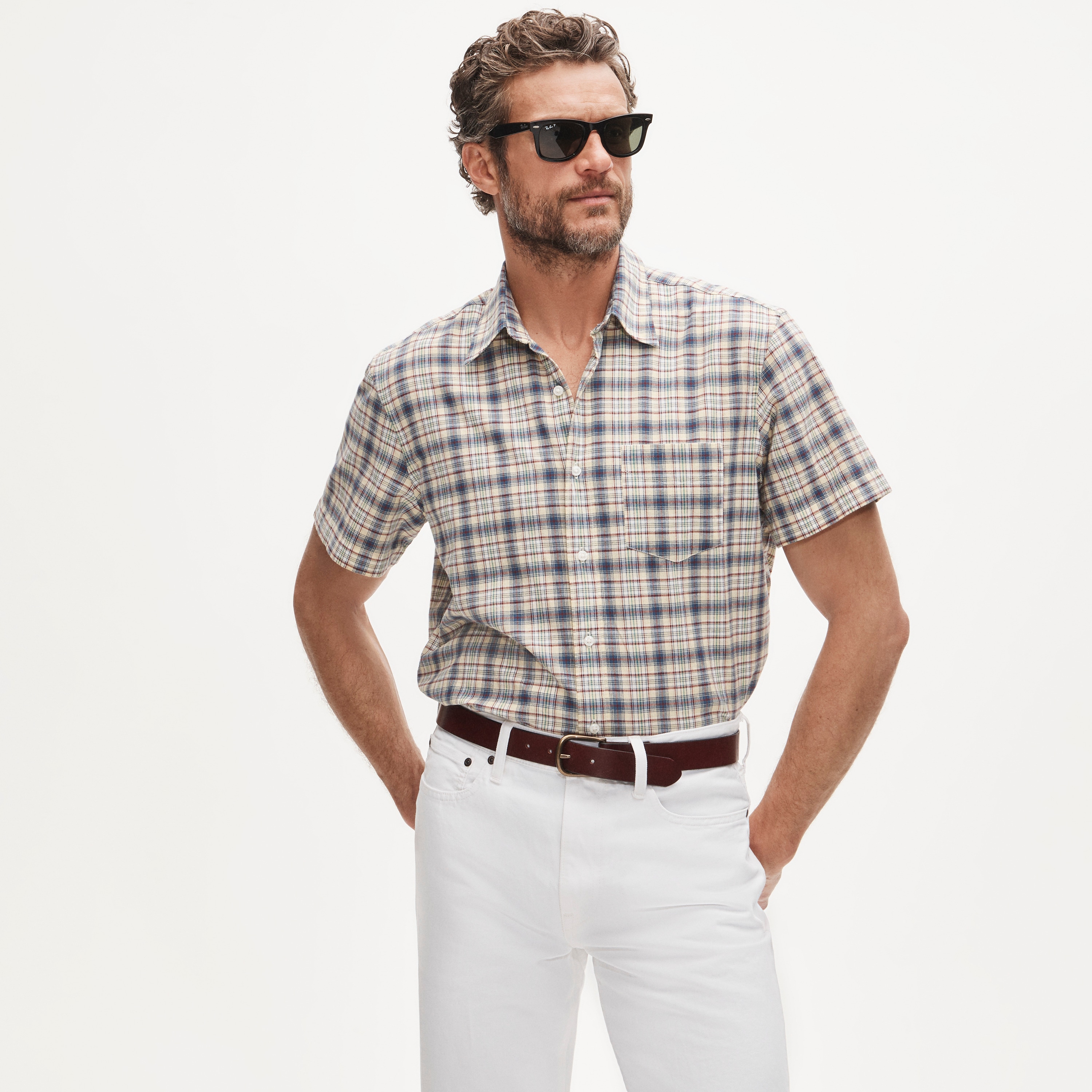 Short-sleeve shirt in Indian madras plaid