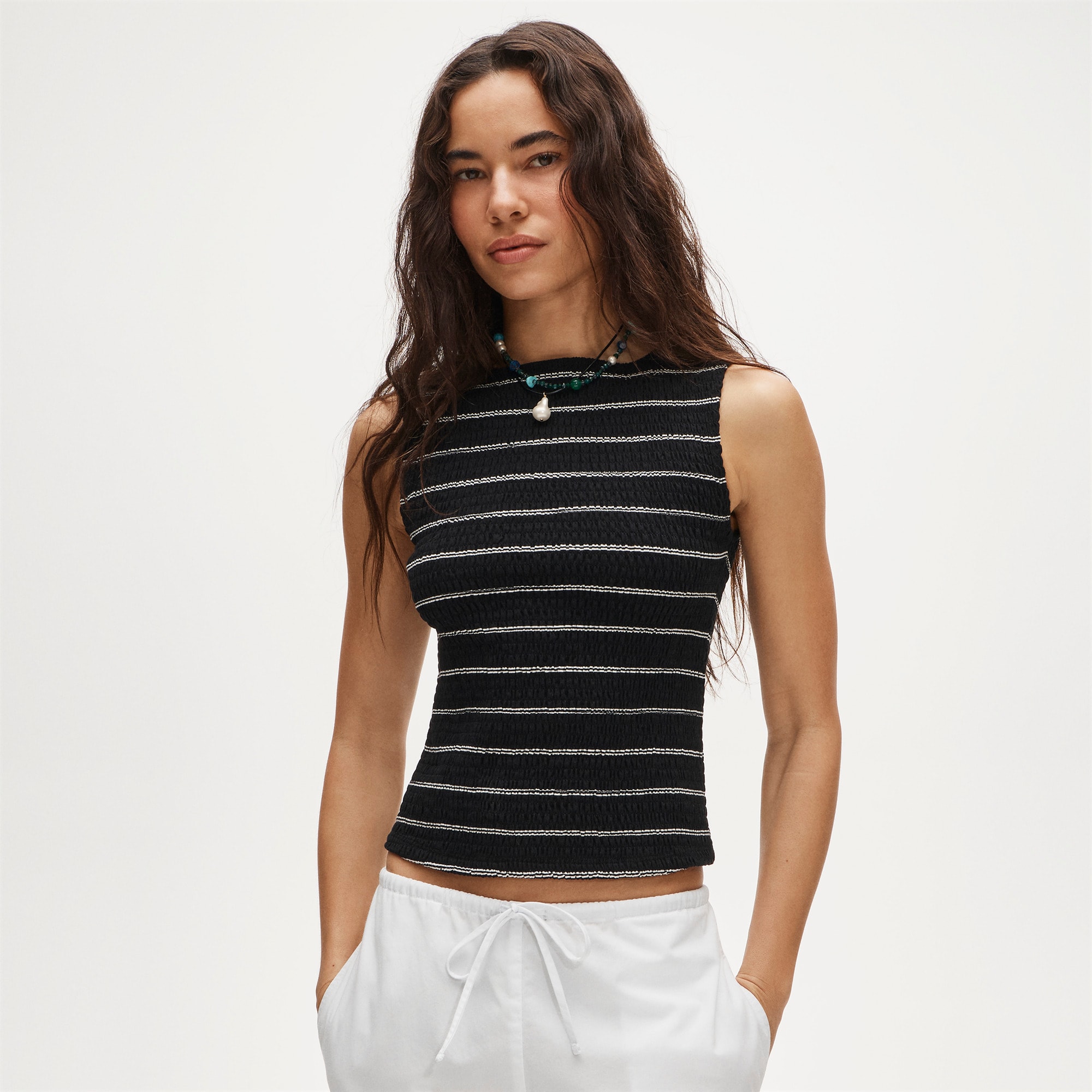 Smocked shell tank top in stripe - image 2
