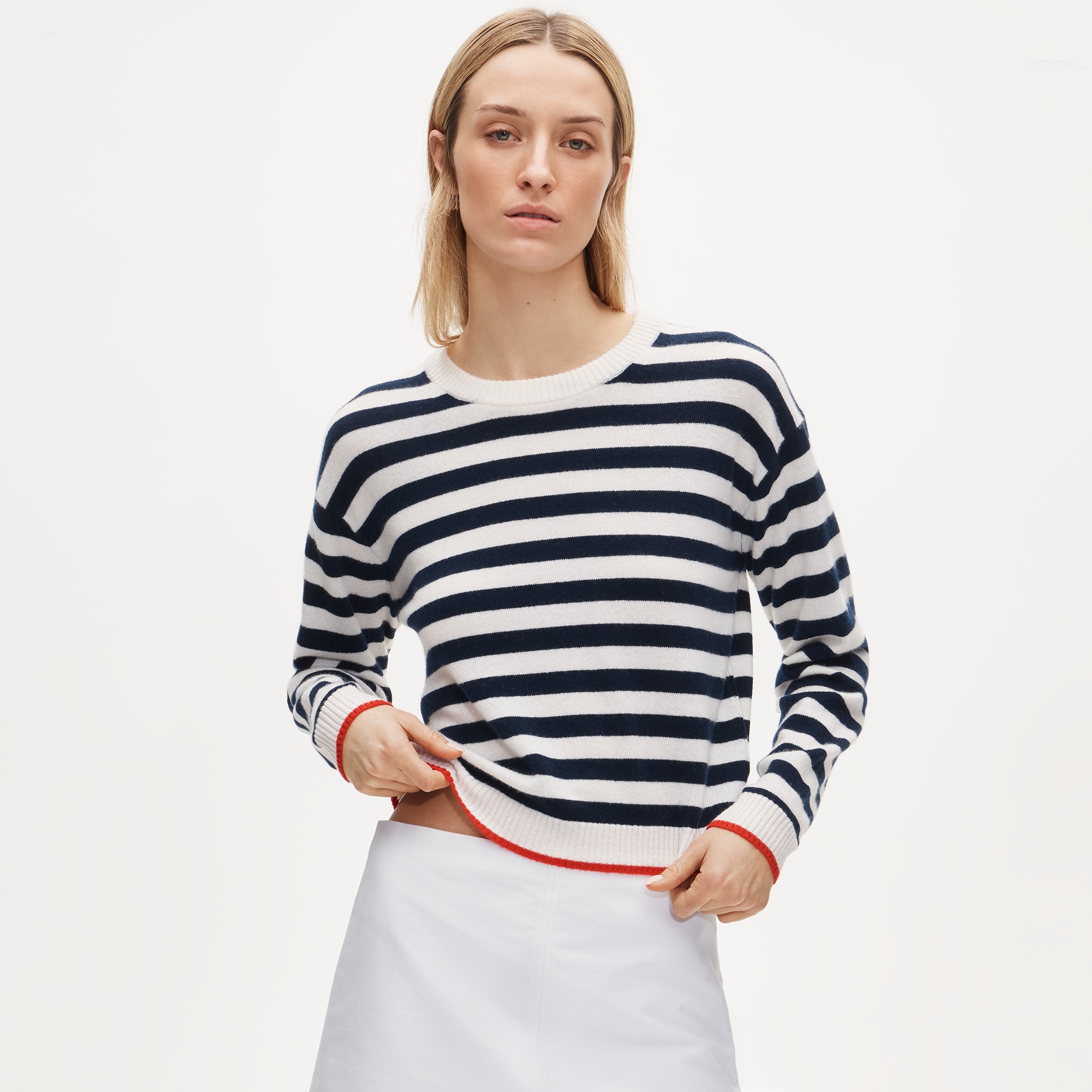 Perfect cashmere crewneck in mariner stripe - image 2