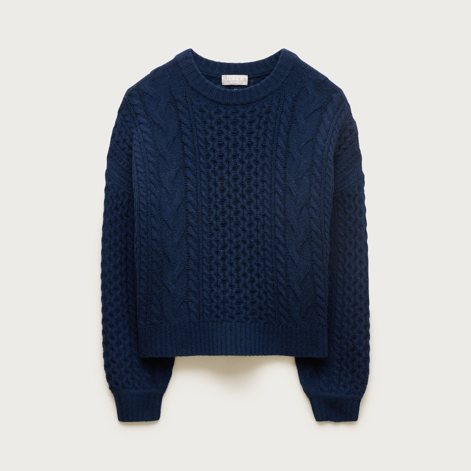 Cashmere cable-knit blouson-sleeve sweater