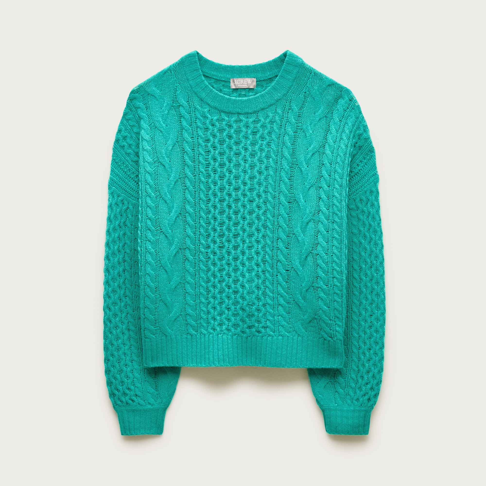 Cashmere cable-knit blouson-sleeve sweater