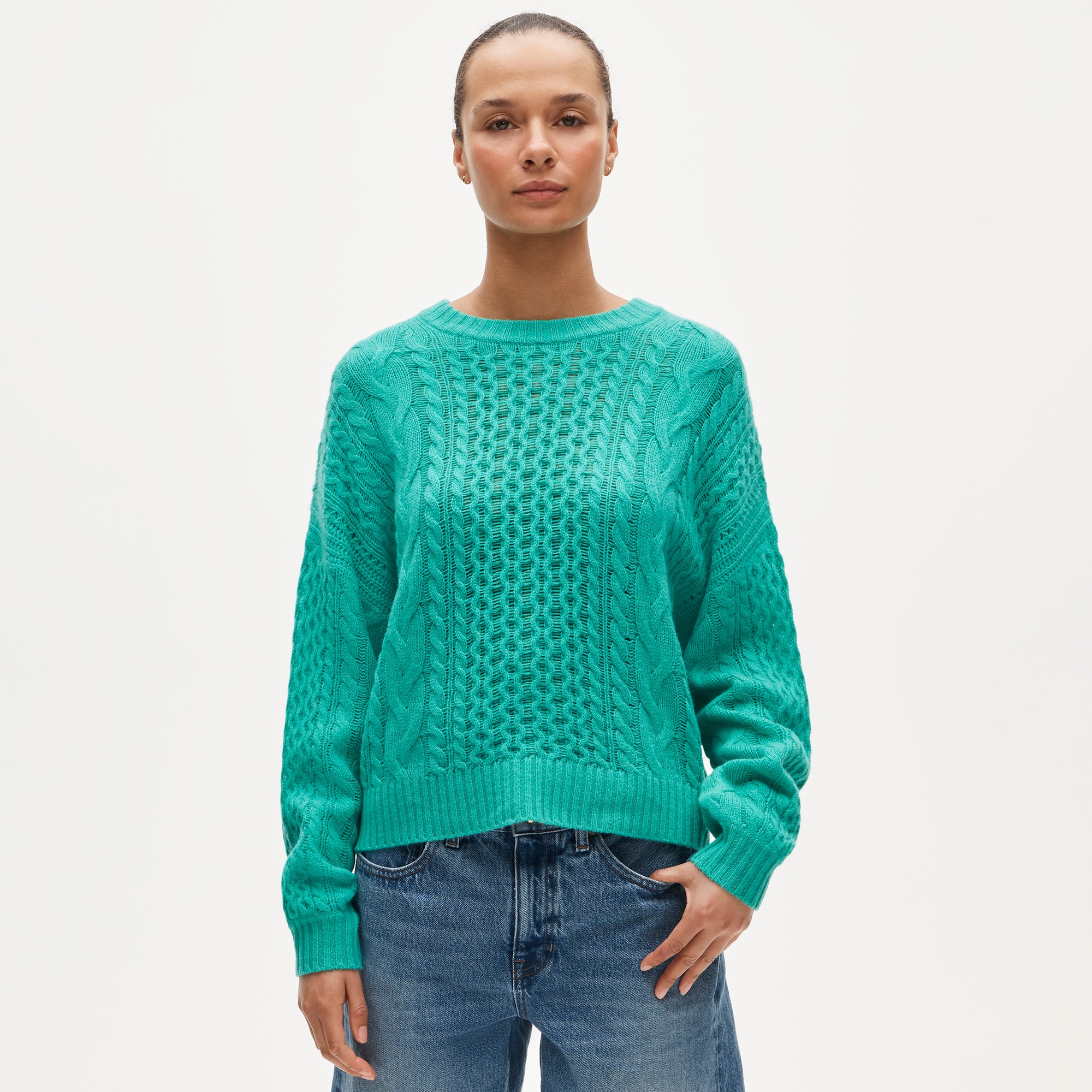 Cashmere cable-knit blouson-sleeve sweater - image 2