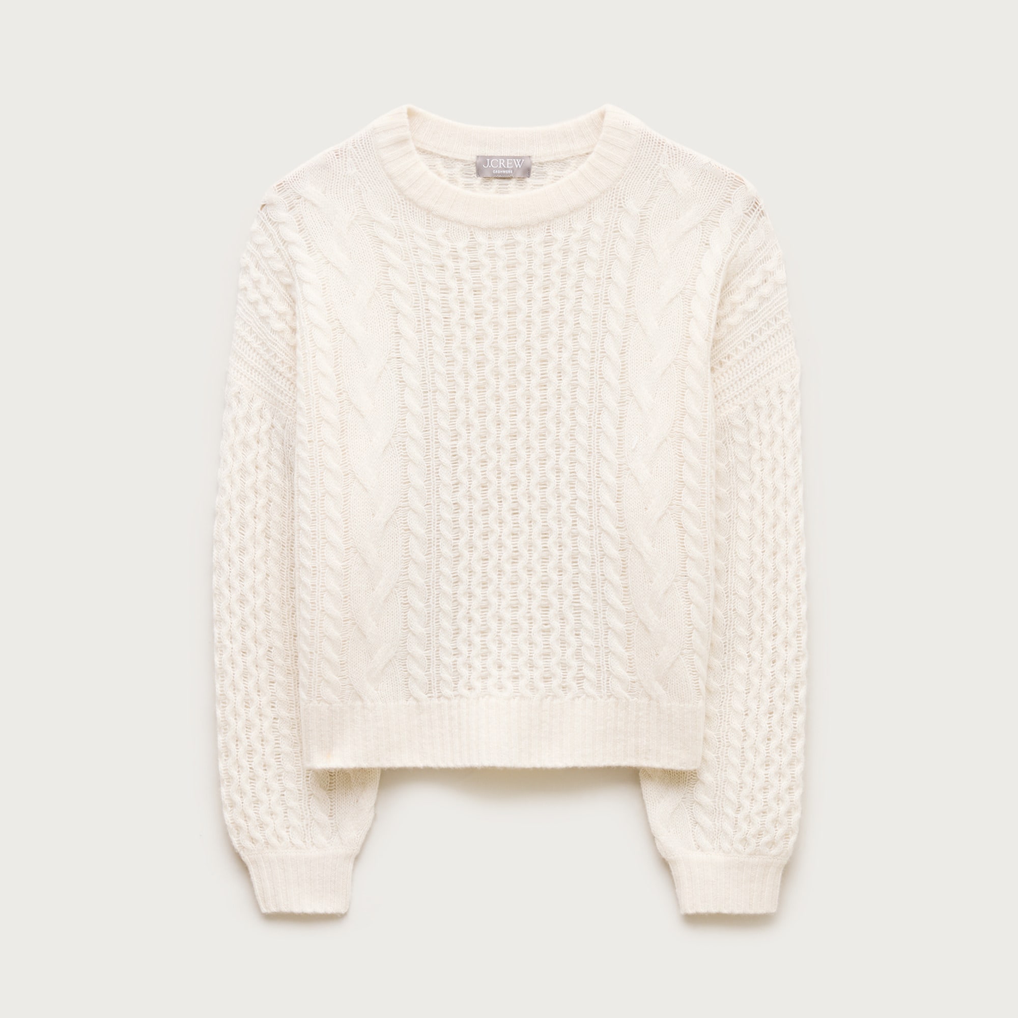 Cashmere cable-knit blouson-sleeve sweater