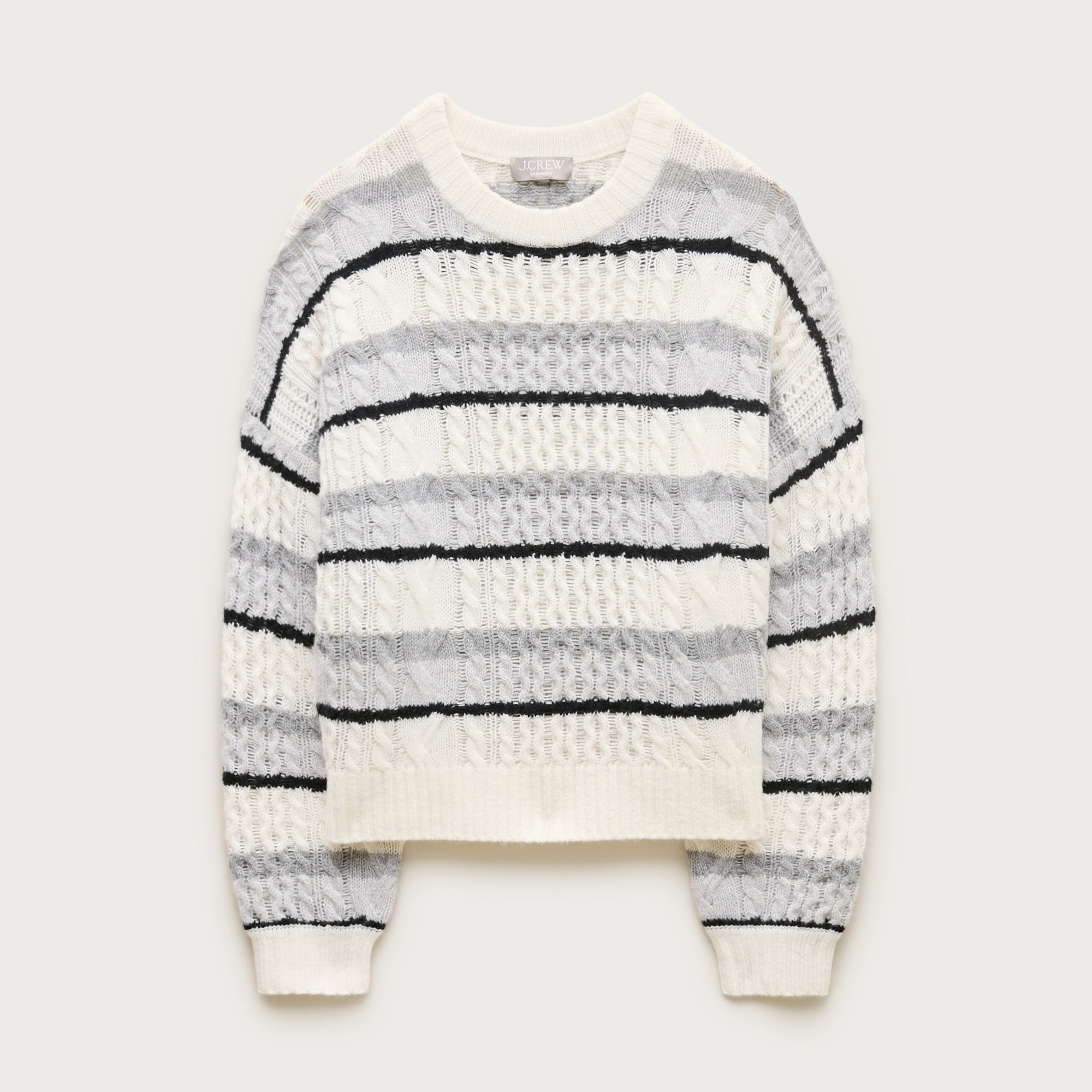 Cashmere cable-knit blouson-sleeve sweater in stripe