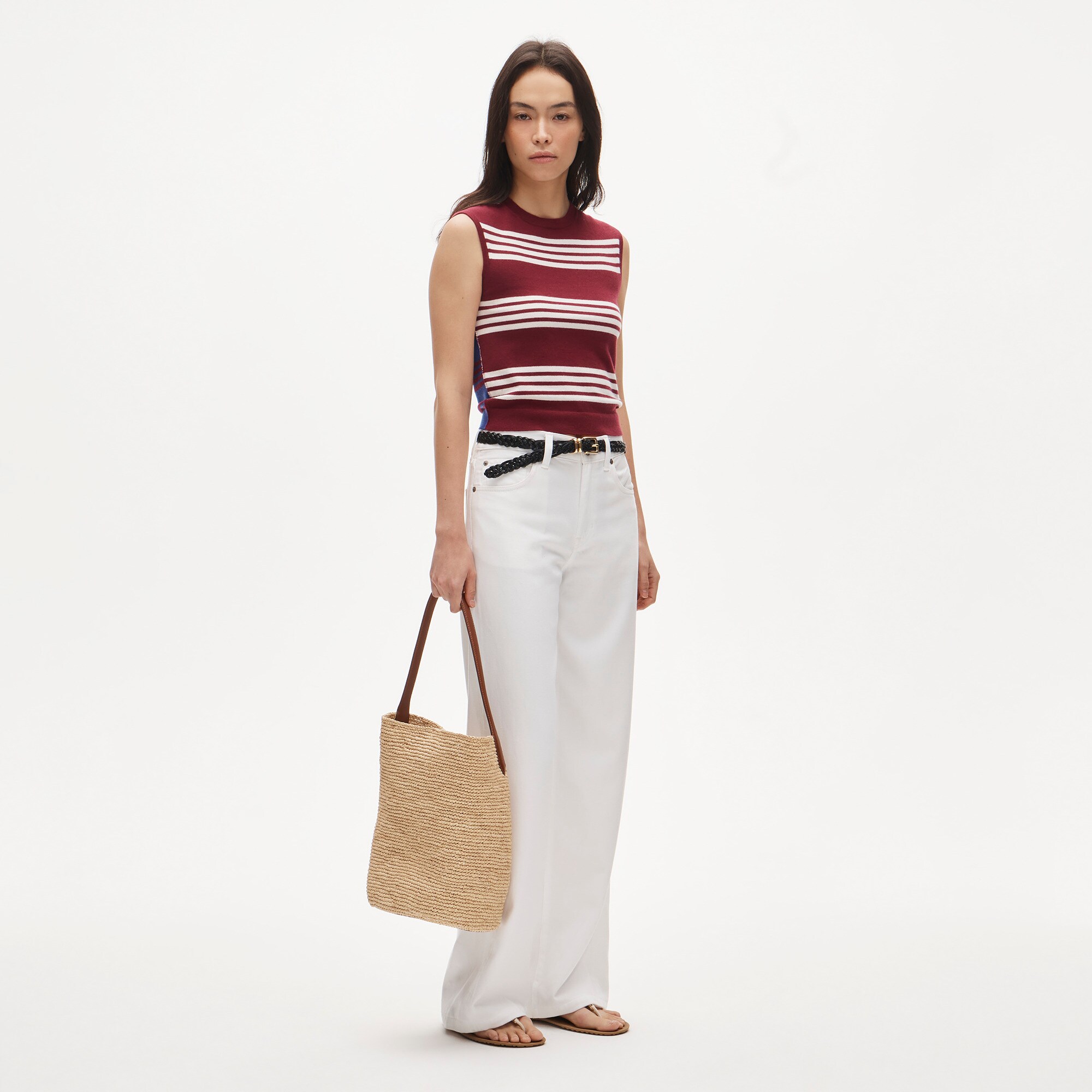 Featherweight cashmere-blend sweater shell in mixed stripe