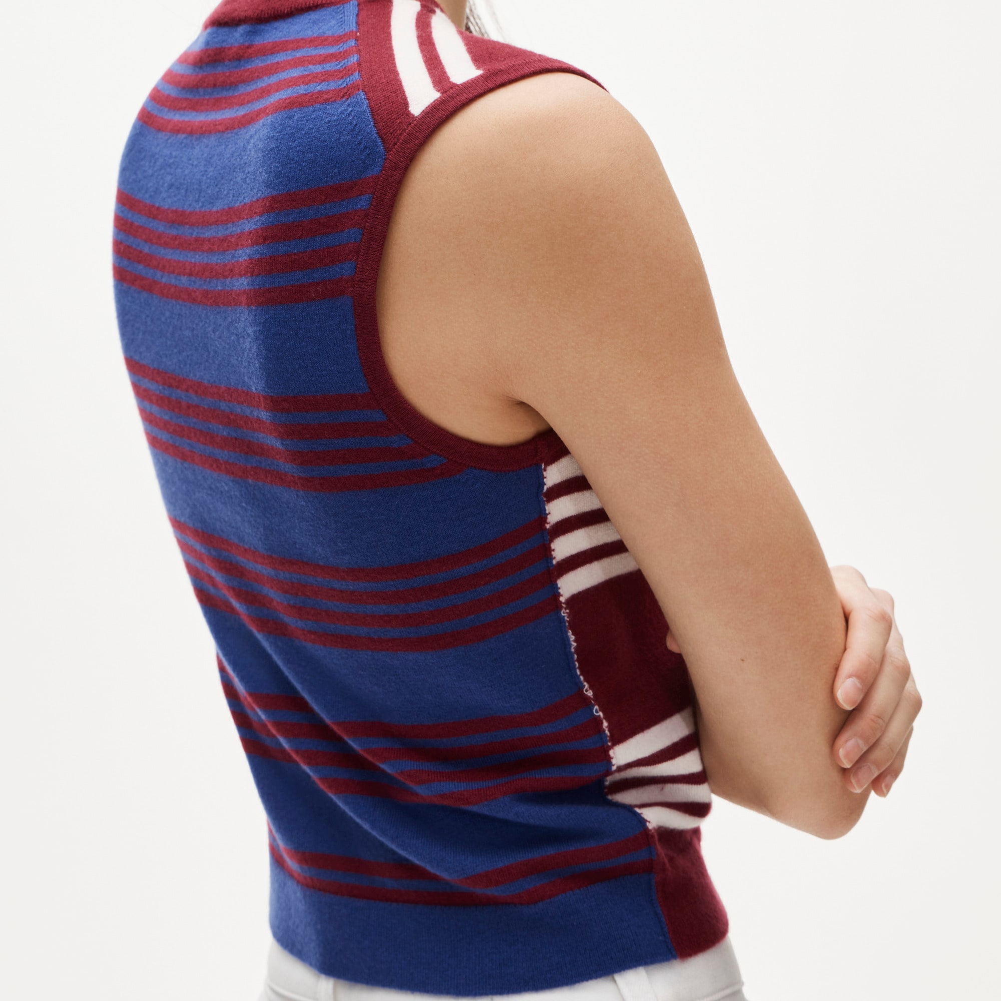 Featherweight cashmere-blend sweater shell in mixed stripe