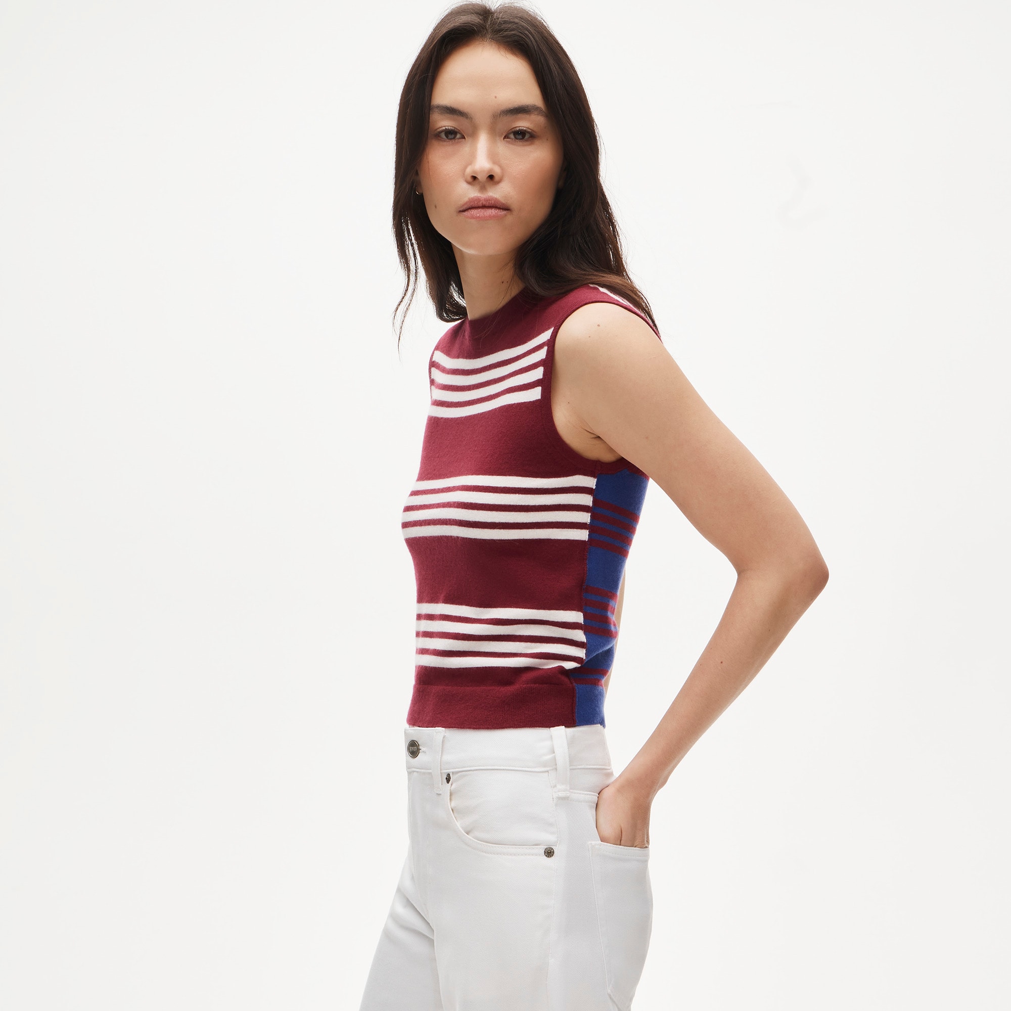 Featherweight cashmere-blend sweater shell in mixed stripe - image 2