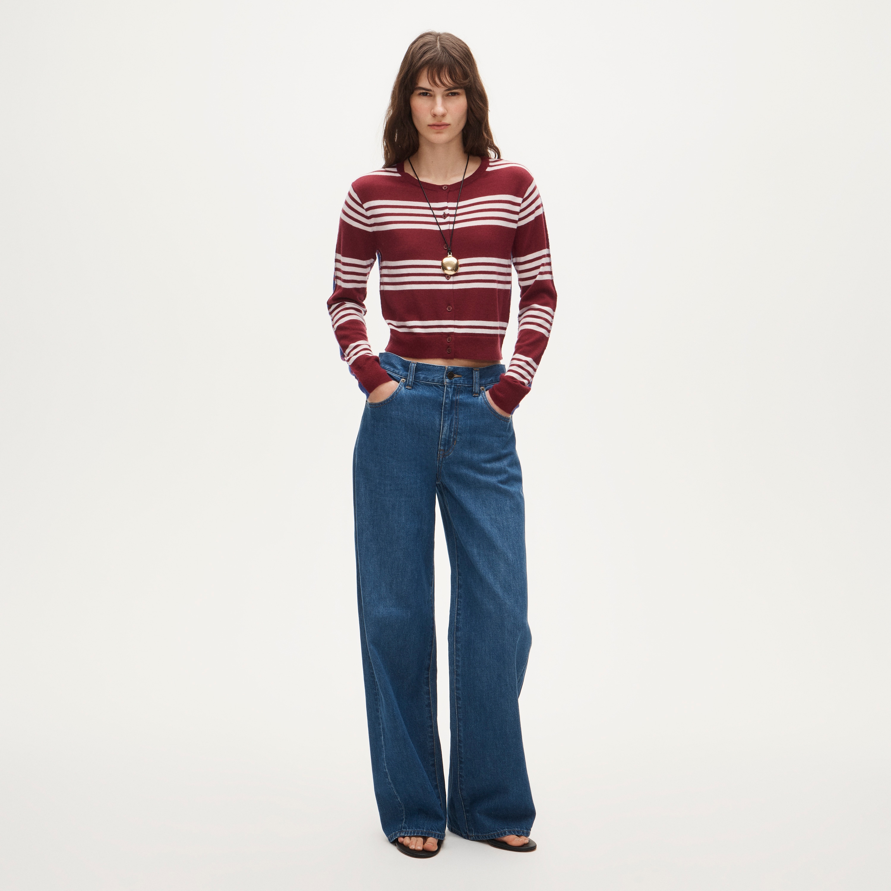Featherweight cashmere cardigan in mixed stripe