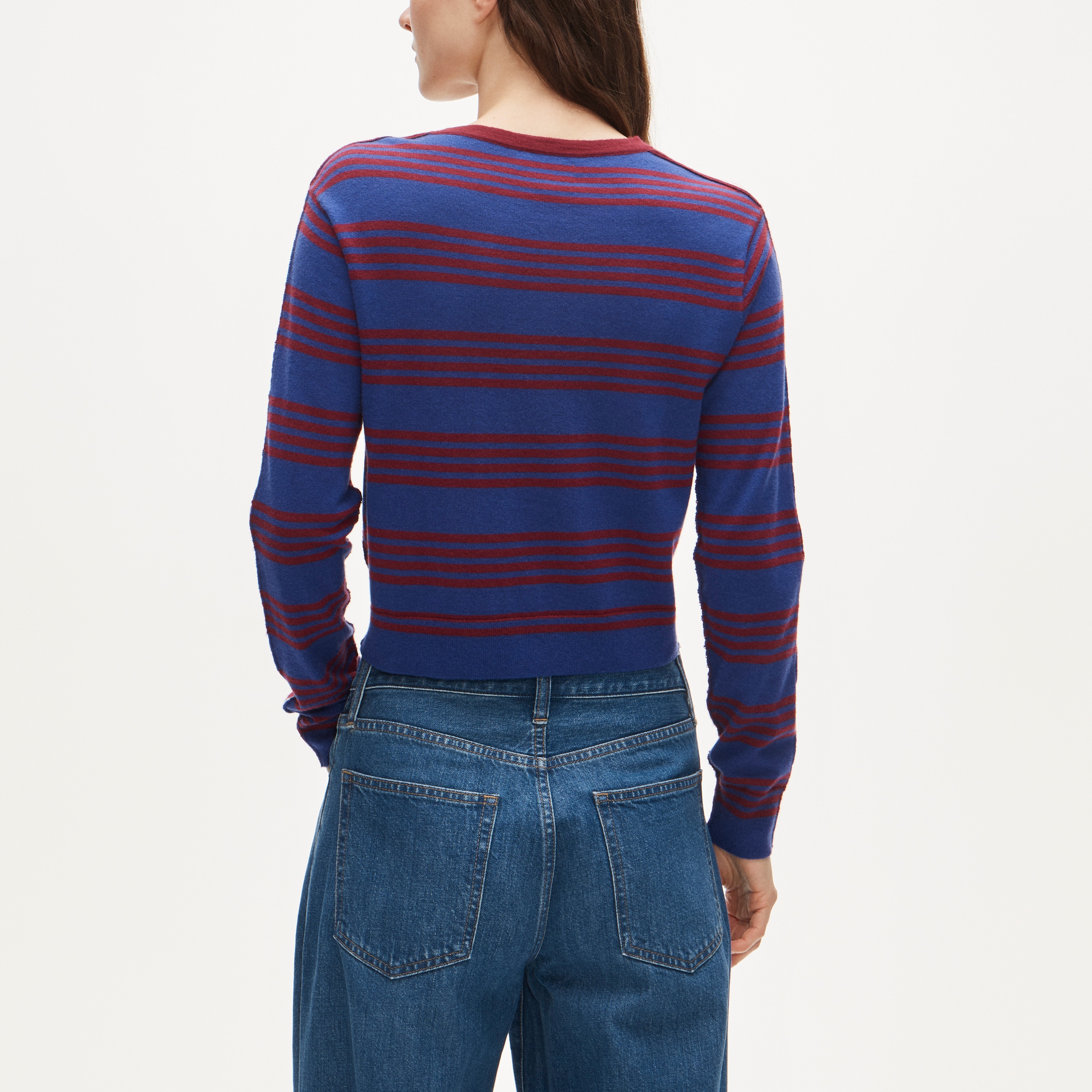 Featherweight cashmere cardigan in mixed stripe