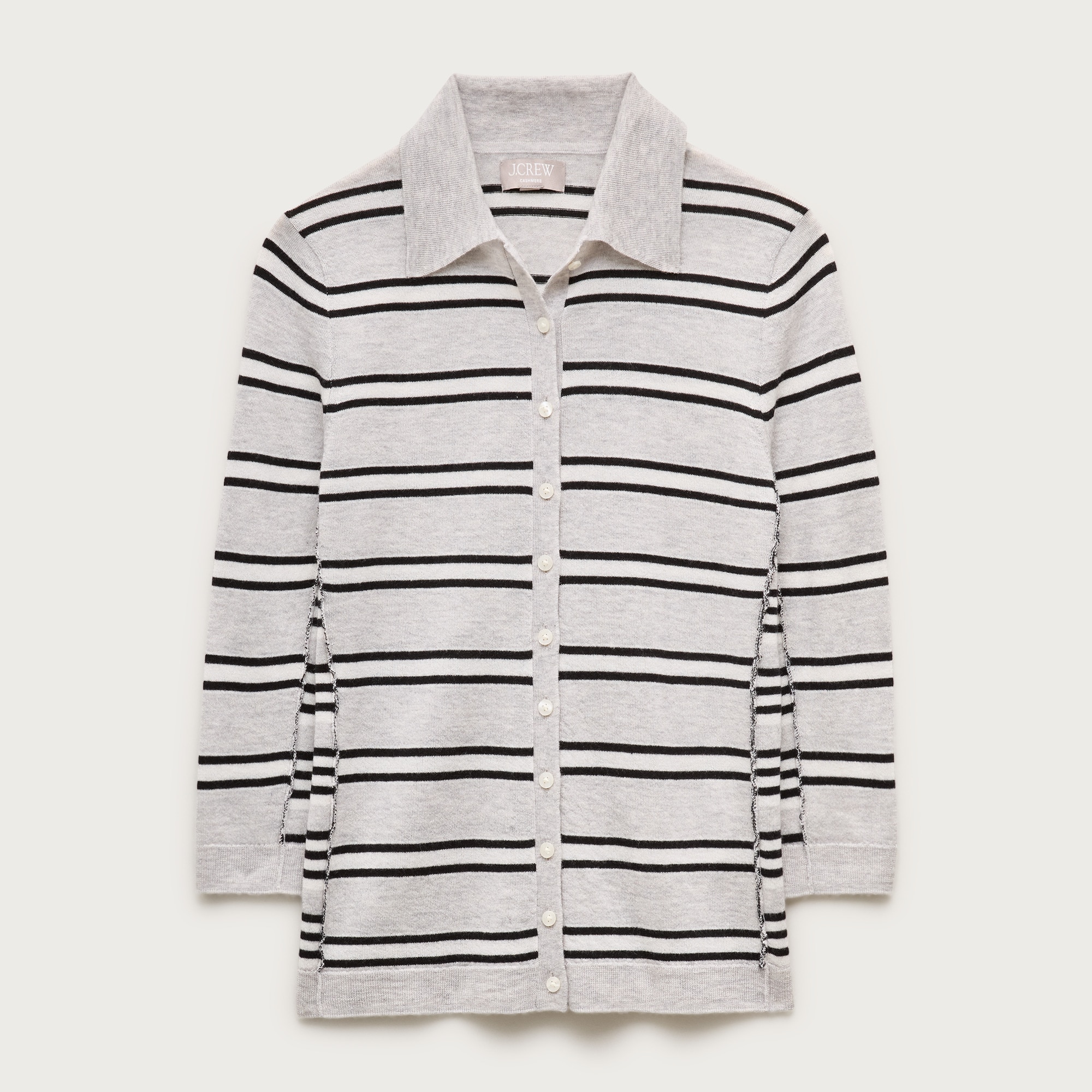 Featherweight cashmere collared cardigan in mixed stripe