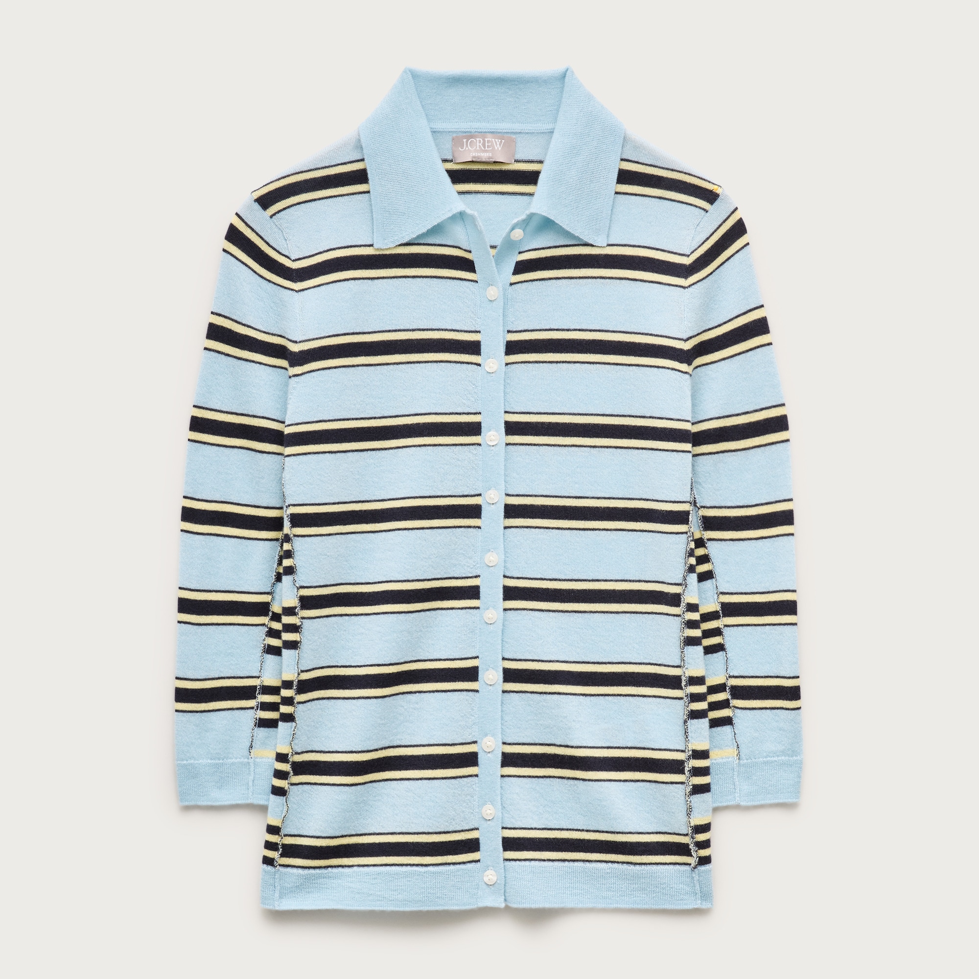 Featherweight cashmere collared cardigan in mixed stripe