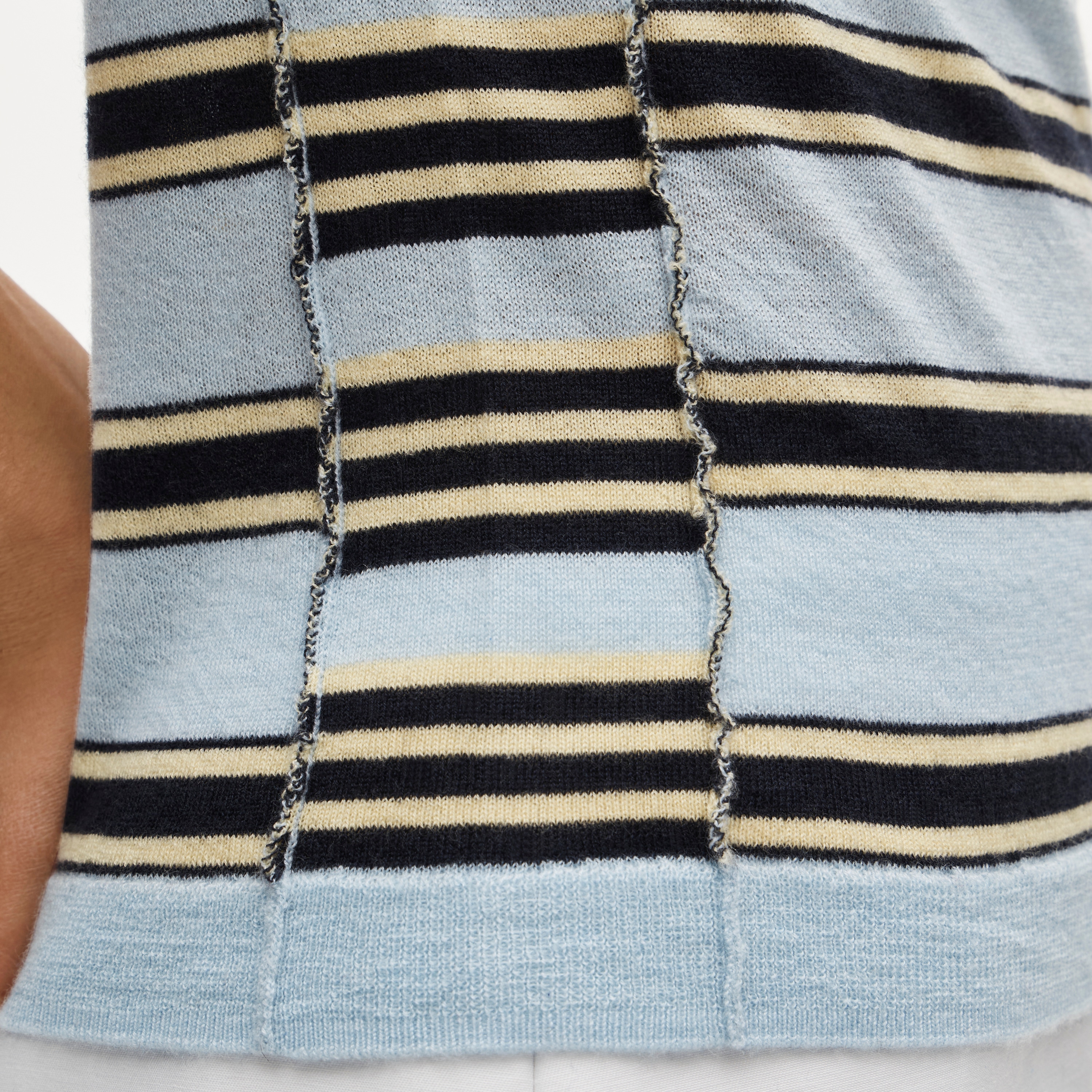 Featherweight cashmere collared cardigan in mixed stripe