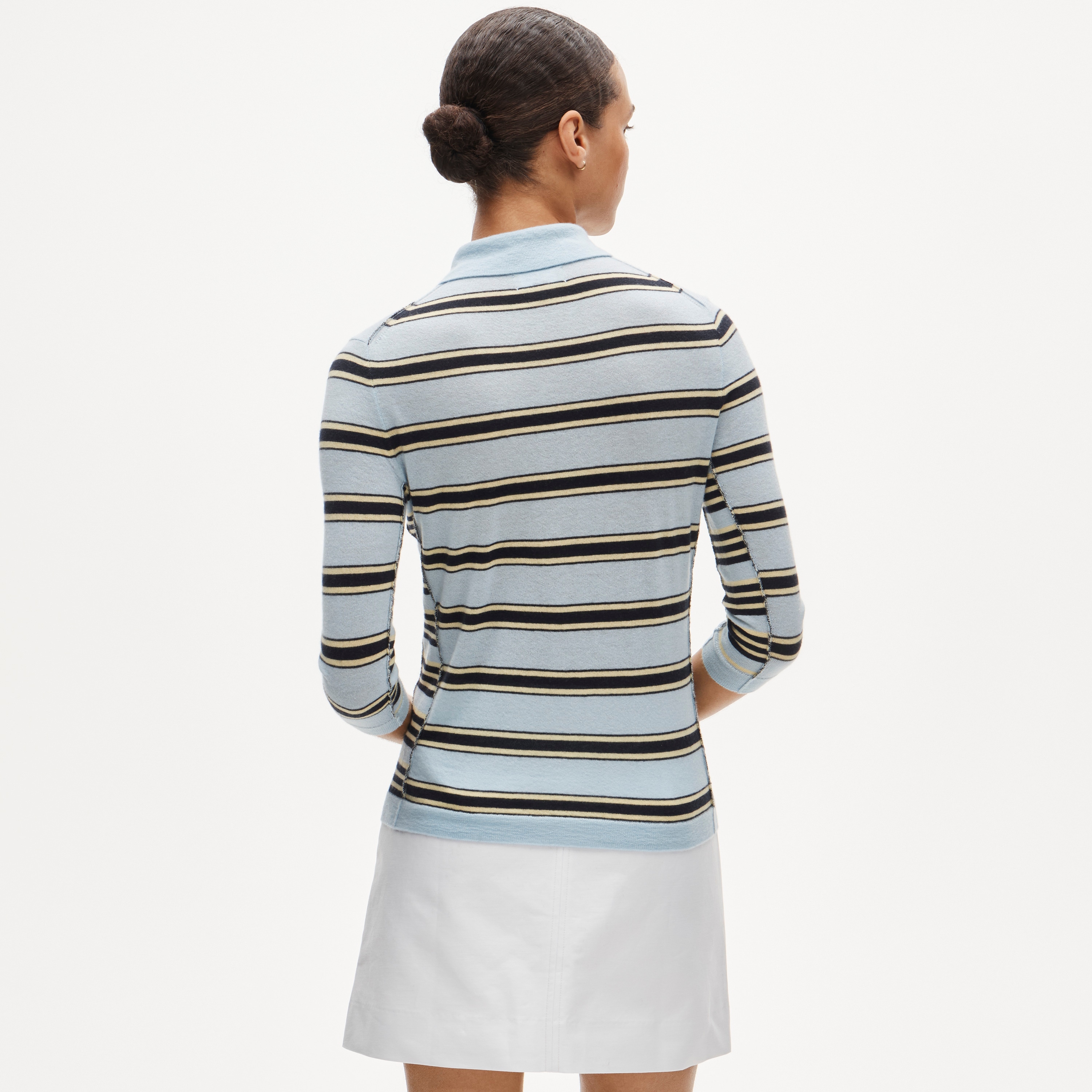 Featherweight cashmere collared cardigan in mixed stripe