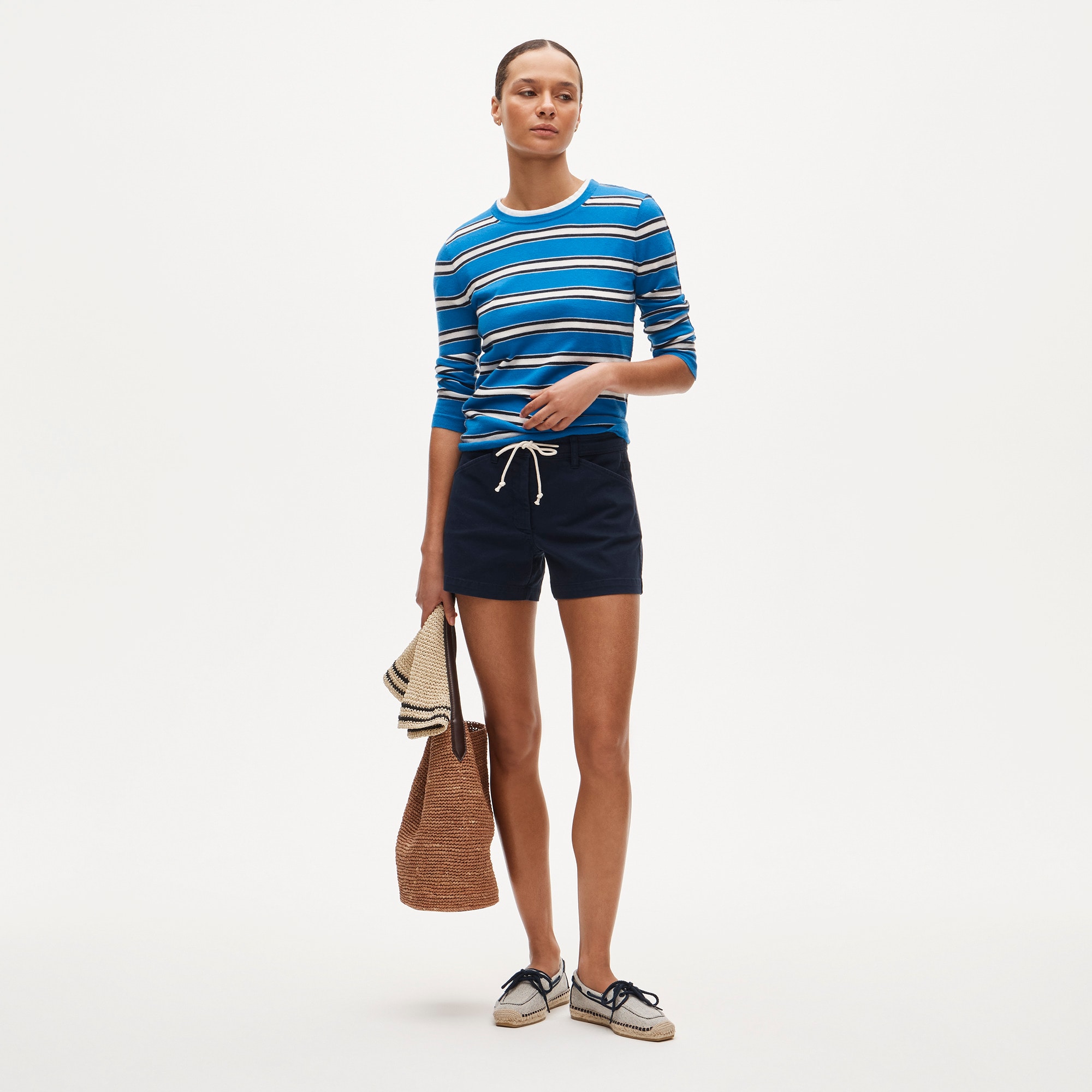 Featherweight cashmere crewneck in mixed stripe