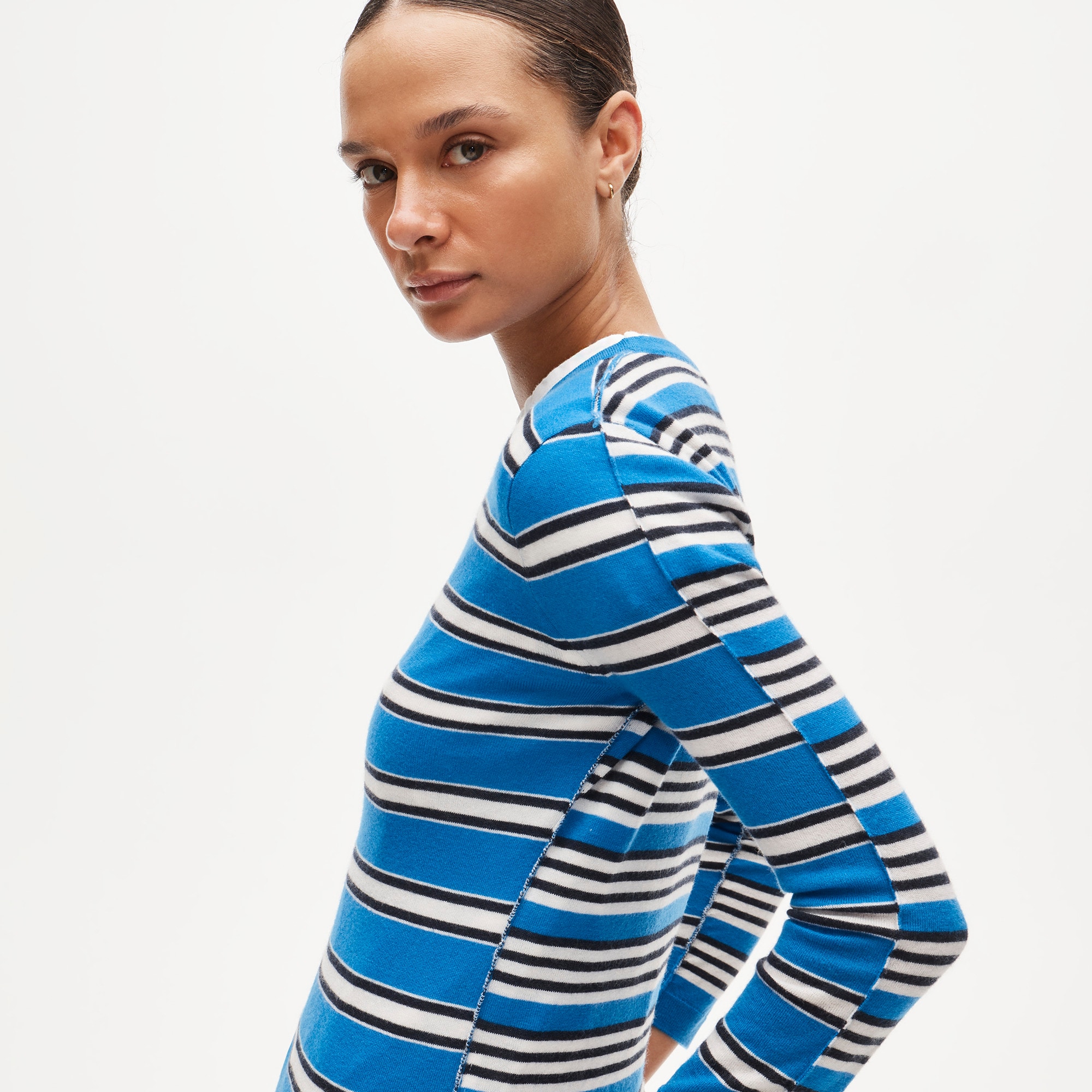 Featherweight cashmere crewneck in mixed stripe - image 5