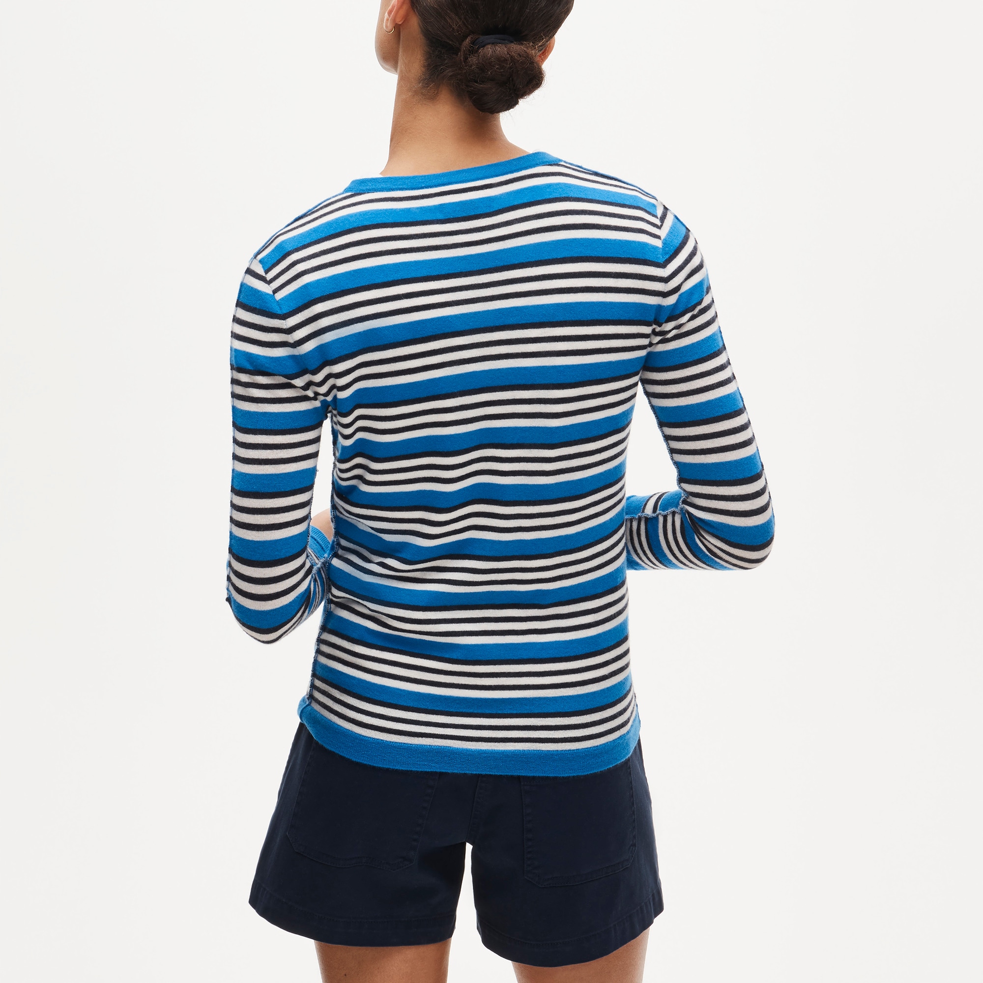 Featherweight cashmere crewneck in mixed stripe