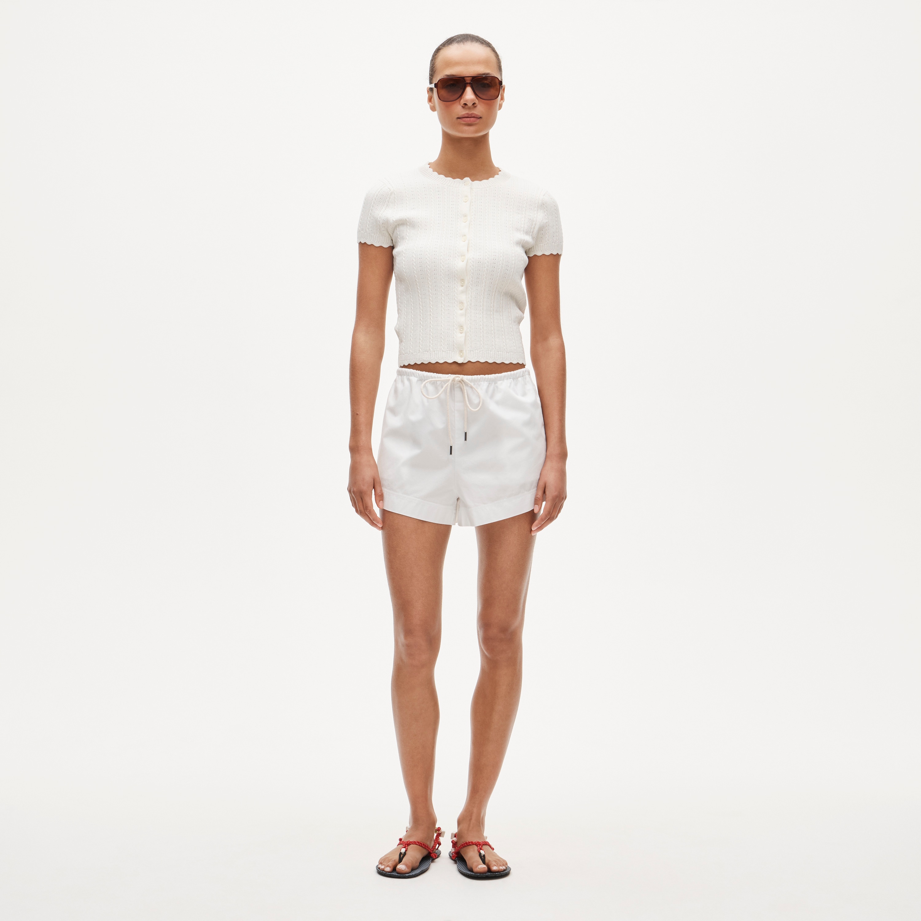 Jackie pointelle short-sleeve cardigan