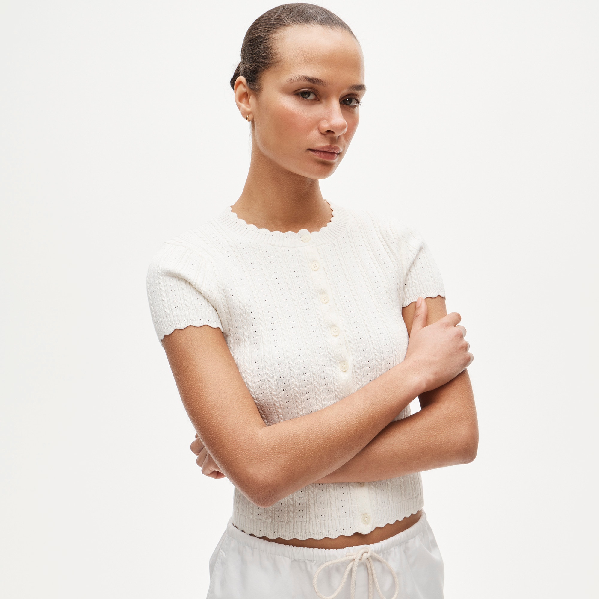 Jackie pointelle short-sleeve cardigan