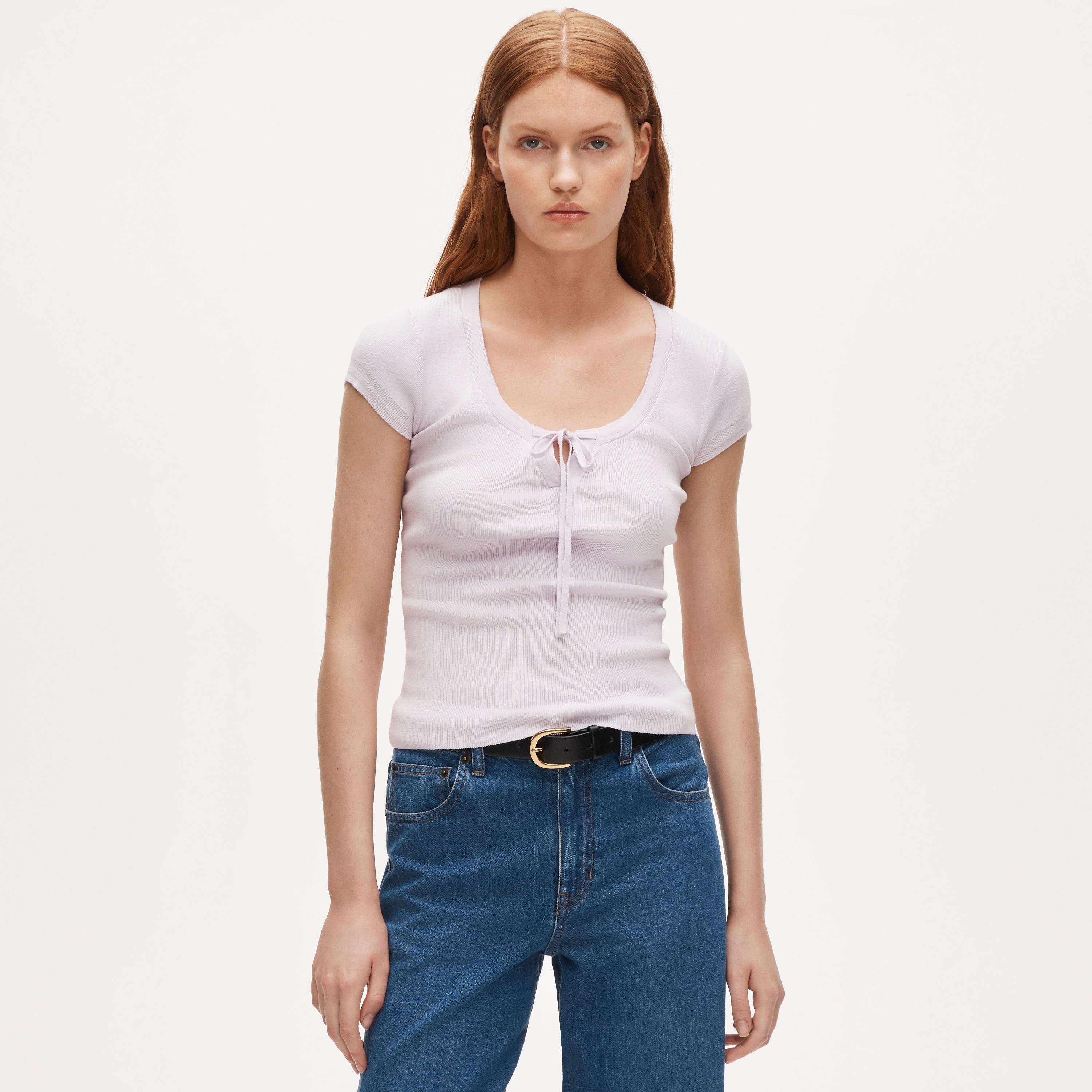 Tie-front short-sleeve sweater