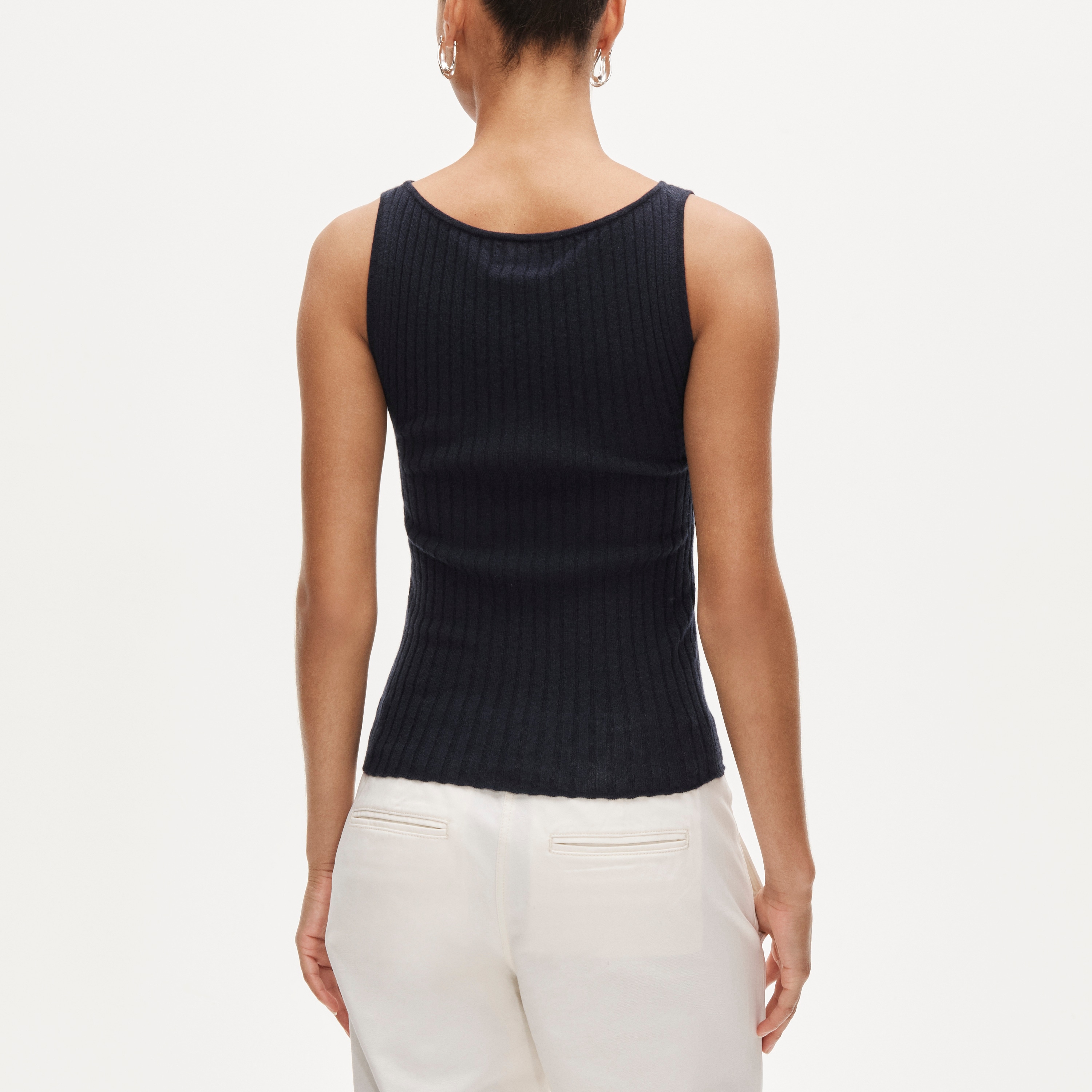 Featherweight cashmere boatneck ribbed tank top
