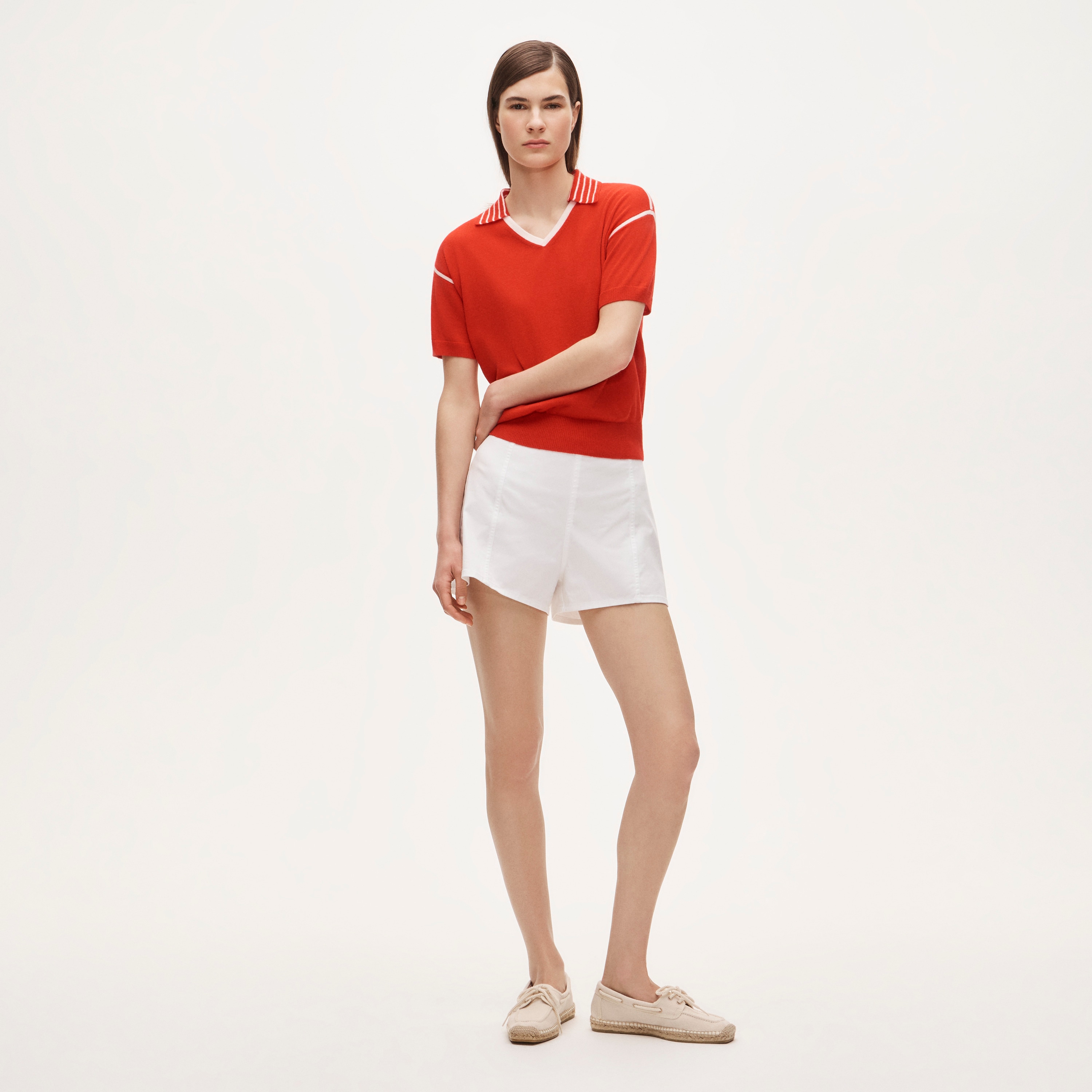 Featherweight cashmere high V-neck sweater-polo