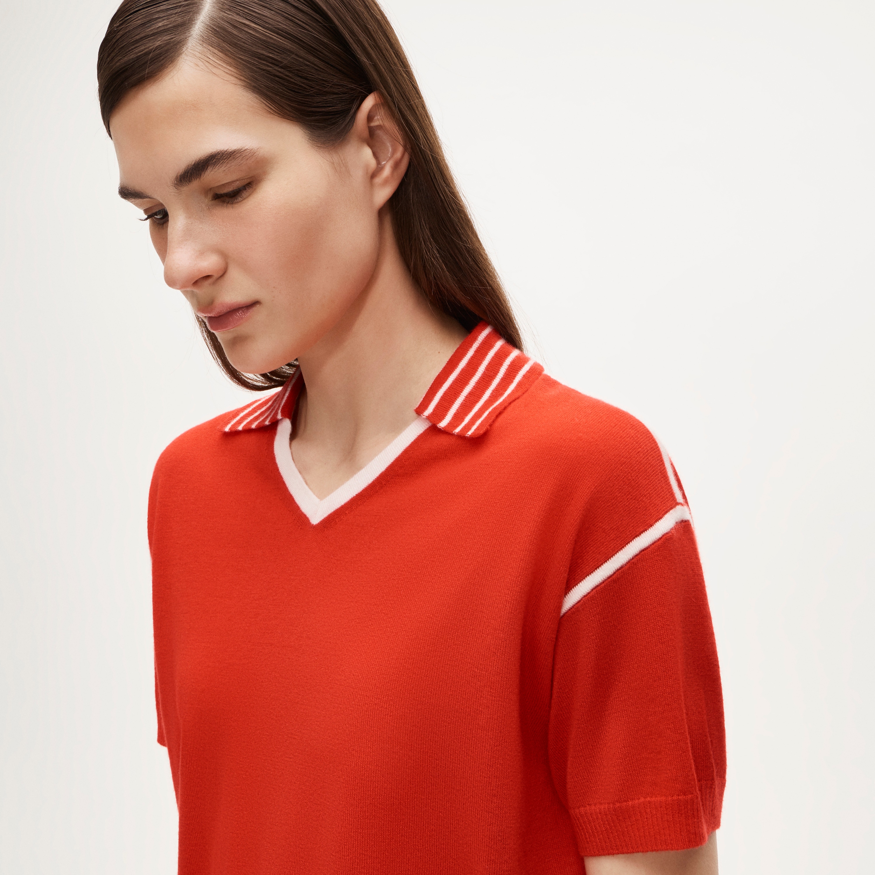 Featherweight cashmere high V-neck sweater-polo