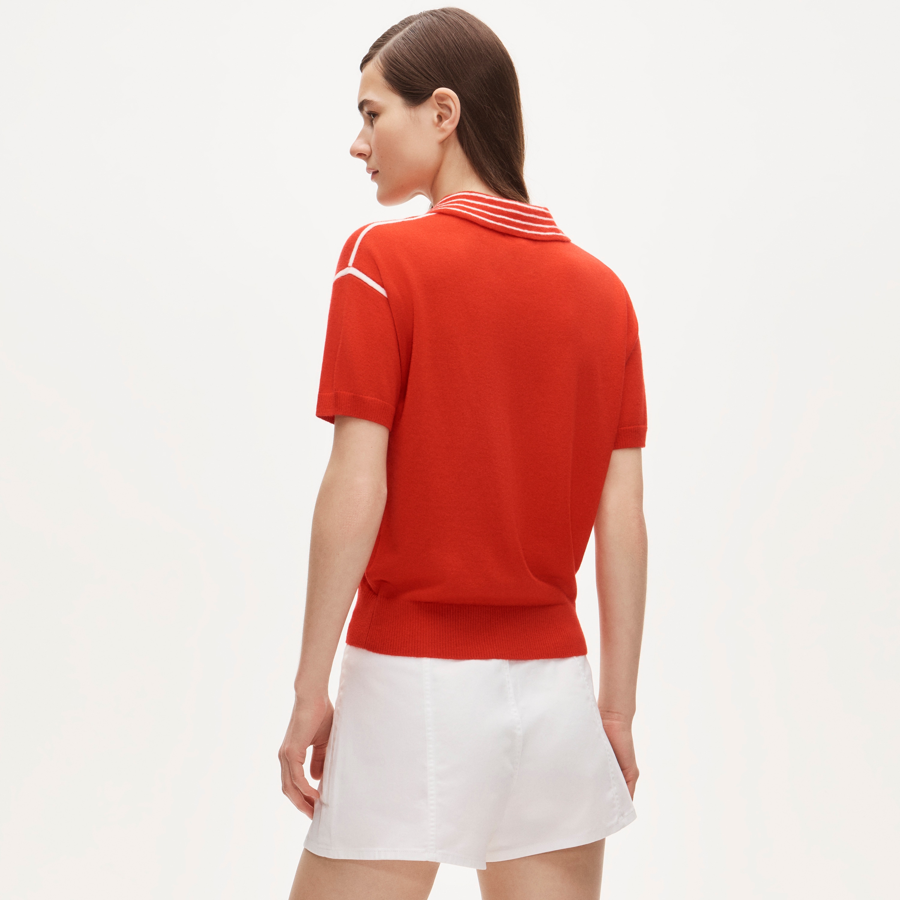 Featherweight cashmere high V-neck sweater-polo