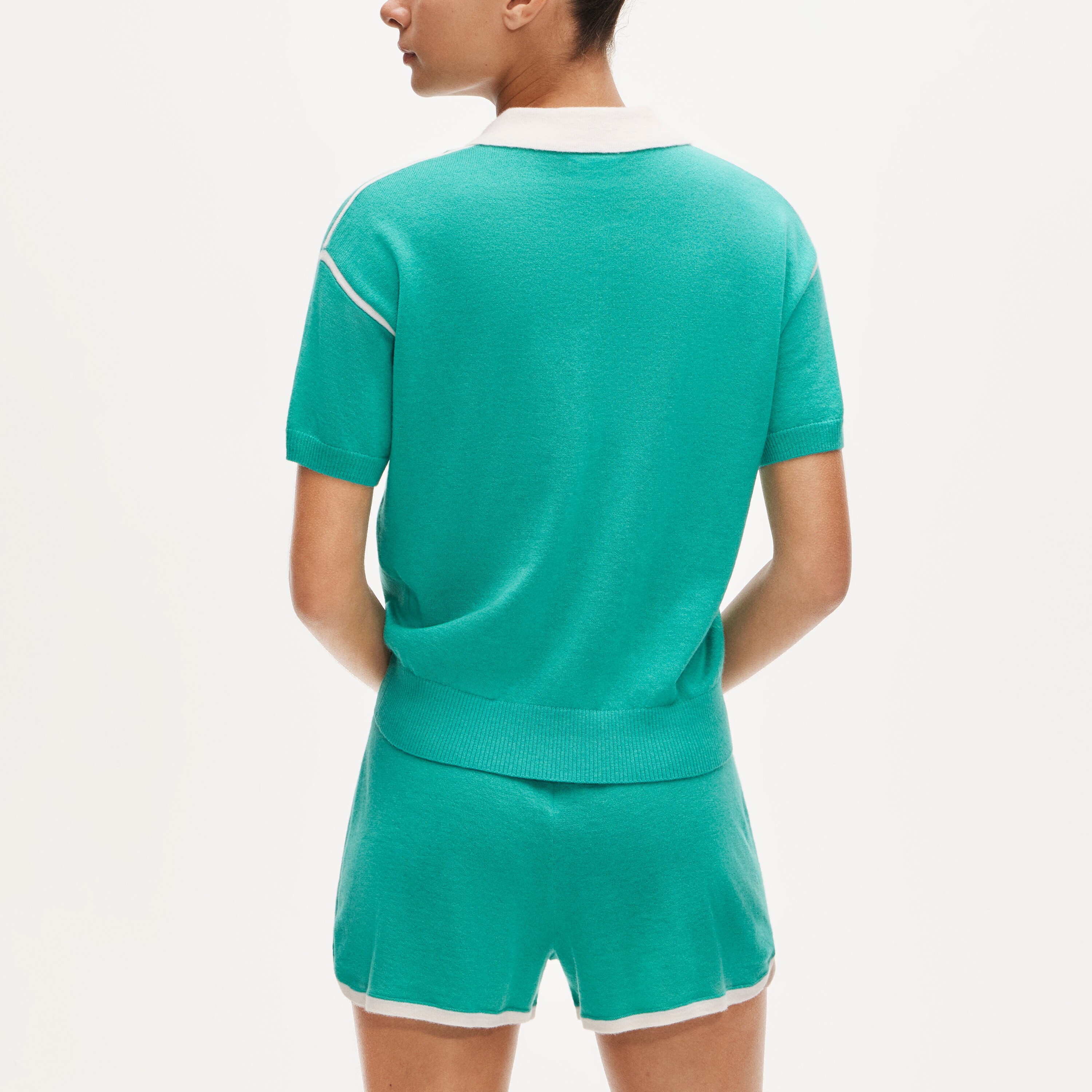 Featherweight cashmere high V-neck sweater-polo